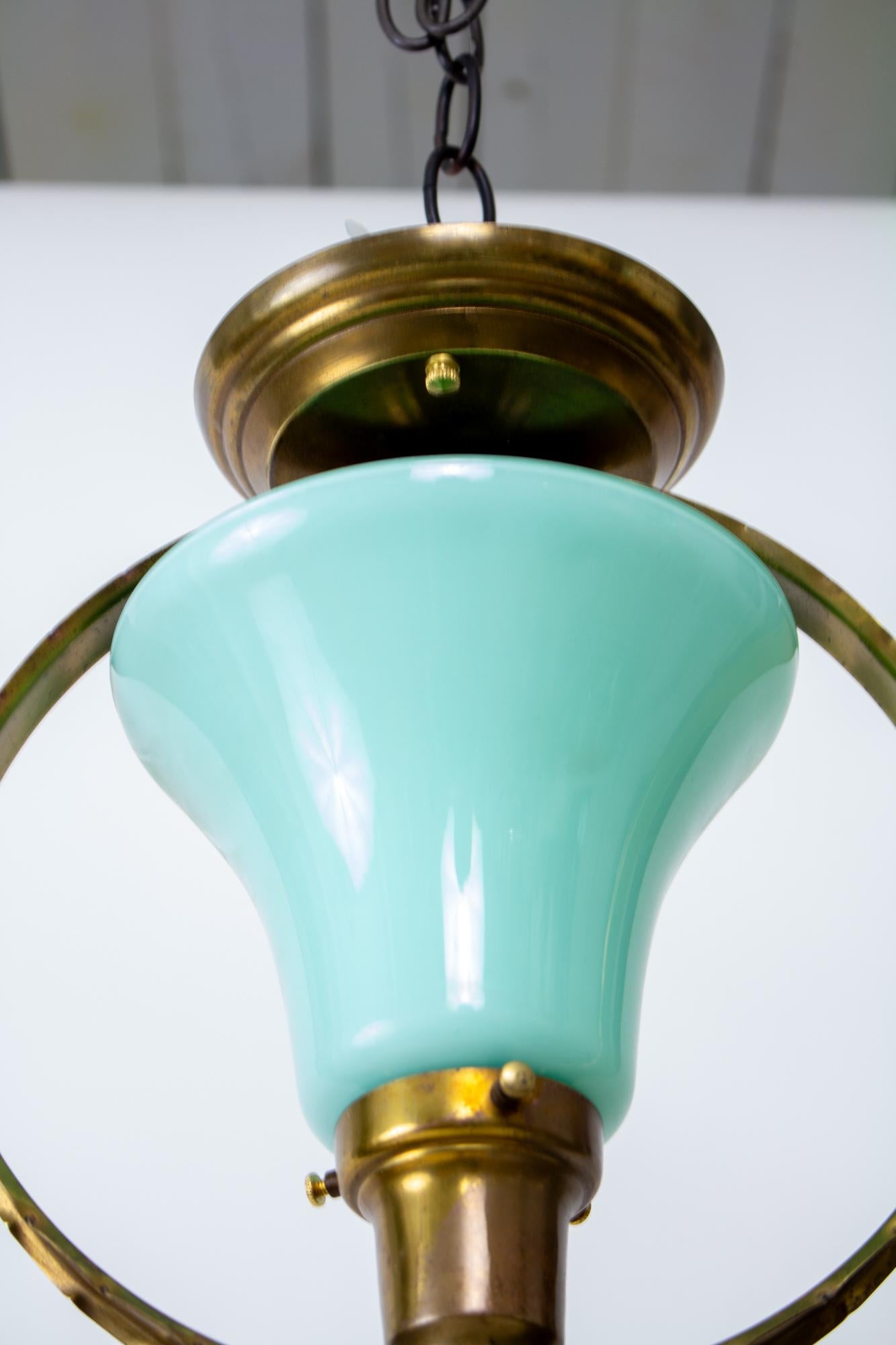 Hollywood Regency Mid 20th Century Hall Pendant with Turquoise Glass