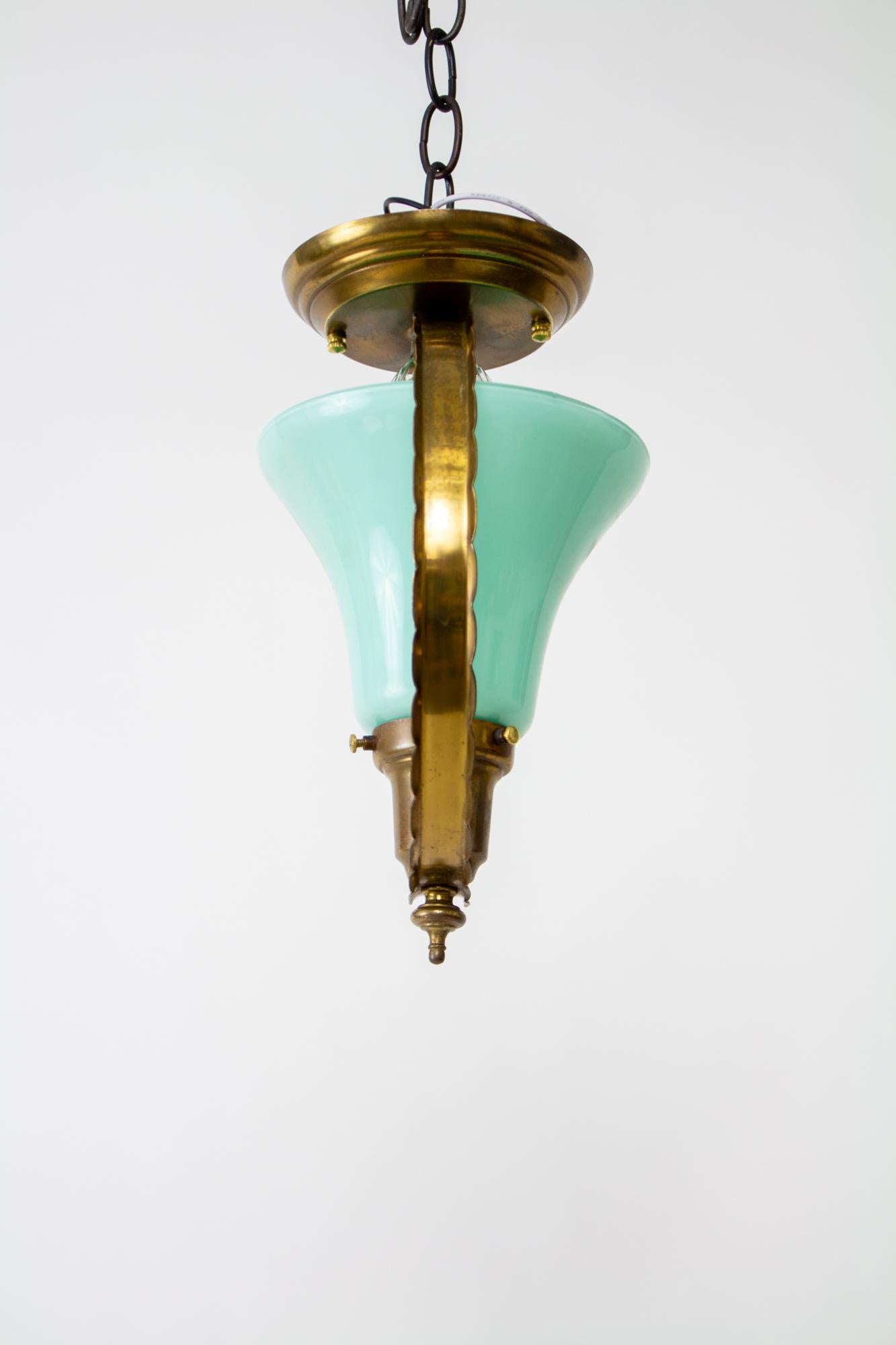 American Mid 20th Century Hall Pendant with Turquoise Glass