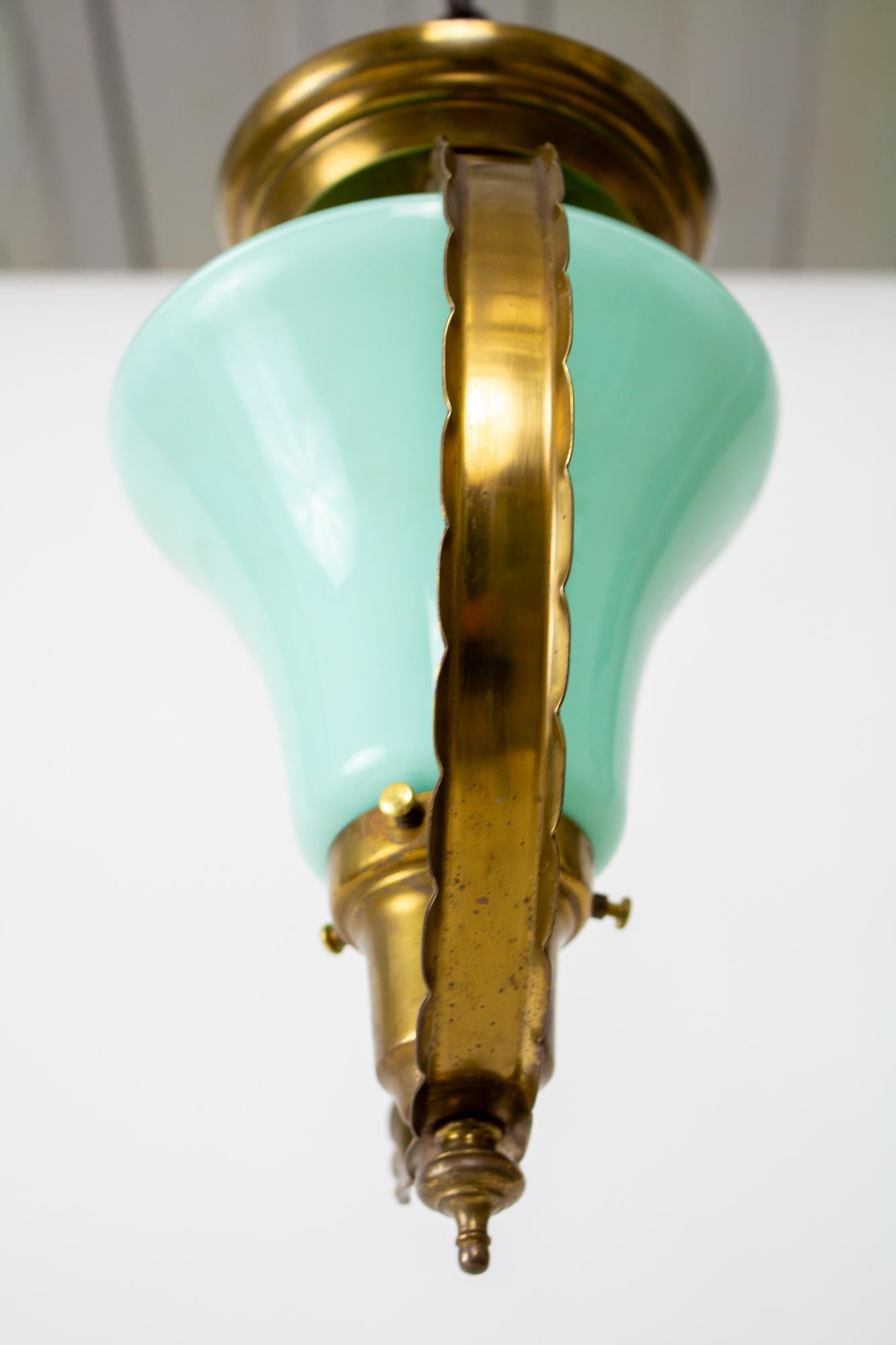 Mid 20th Century Hall Pendant with Turquoise Glass 1