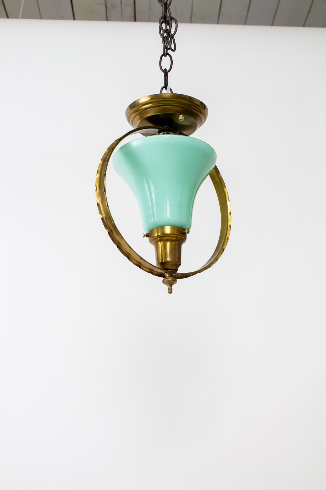Mid 20th Century Hall Pendant with Turquoise Glass 2