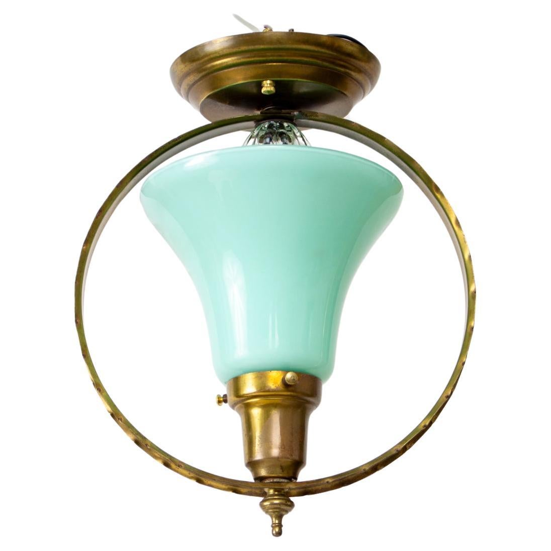 Mid 20th Century Hall Pendant with Turquoise Glass