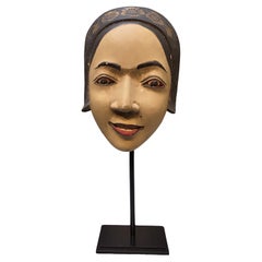 Mid-20th Century Hand-Carved Balinese Mask, Metal and Wood, 1950