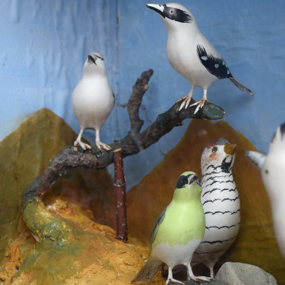 Mid-20th Century Hand Carved Folk Art Bird Diorama with Authentication Stamp In Fair Condition In London, GB