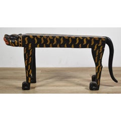 Mid-20th Century Hand-Carved Folk Art Cat Form Sculptural Bench