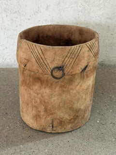 Mid 20th Century Hand Carved Hardwood West African Vessel Incised Detail / Ring