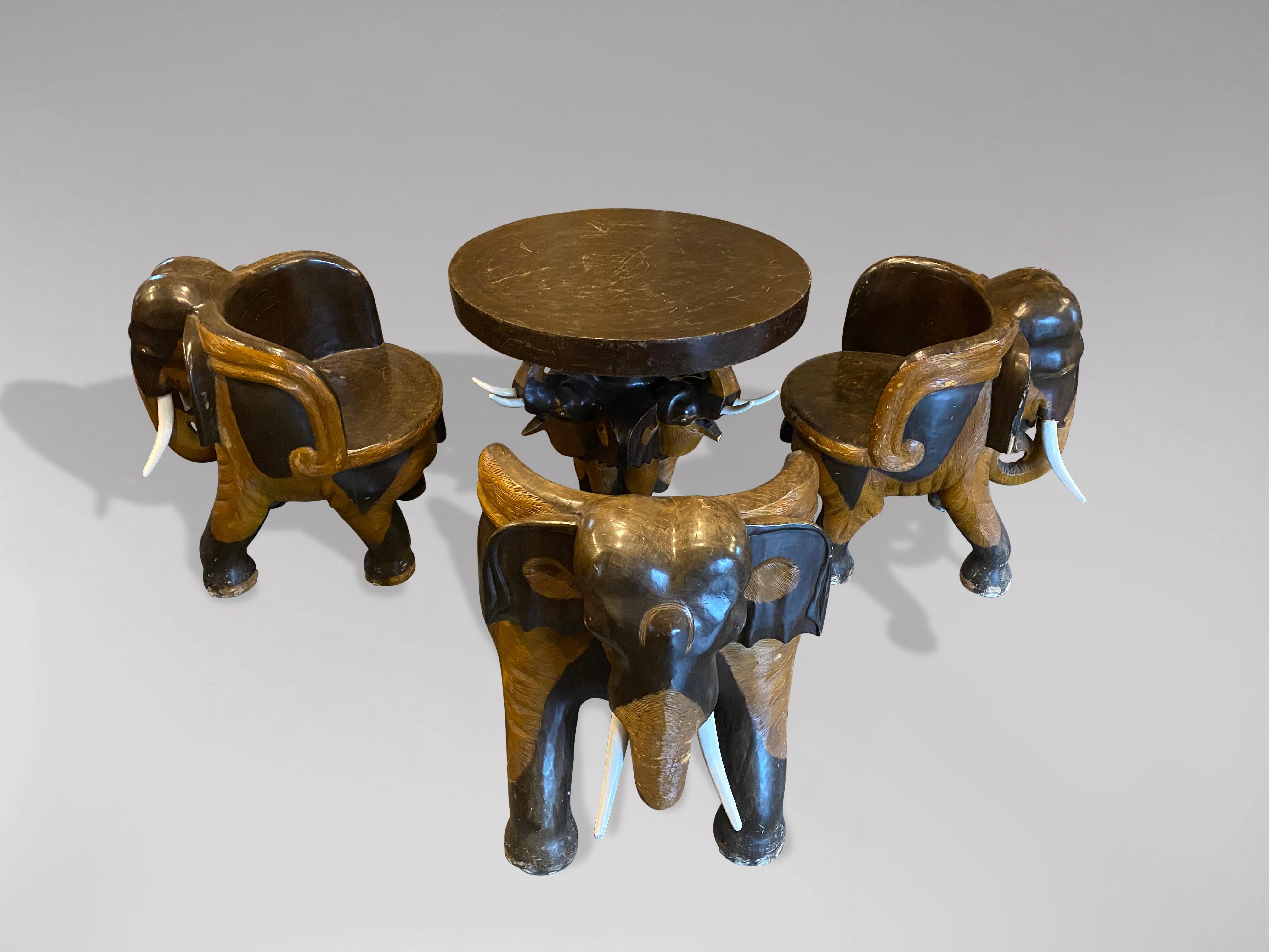 Hardwood Mid 20th Century Hand Carved Wood Elephant Dining Room Set For Sale
