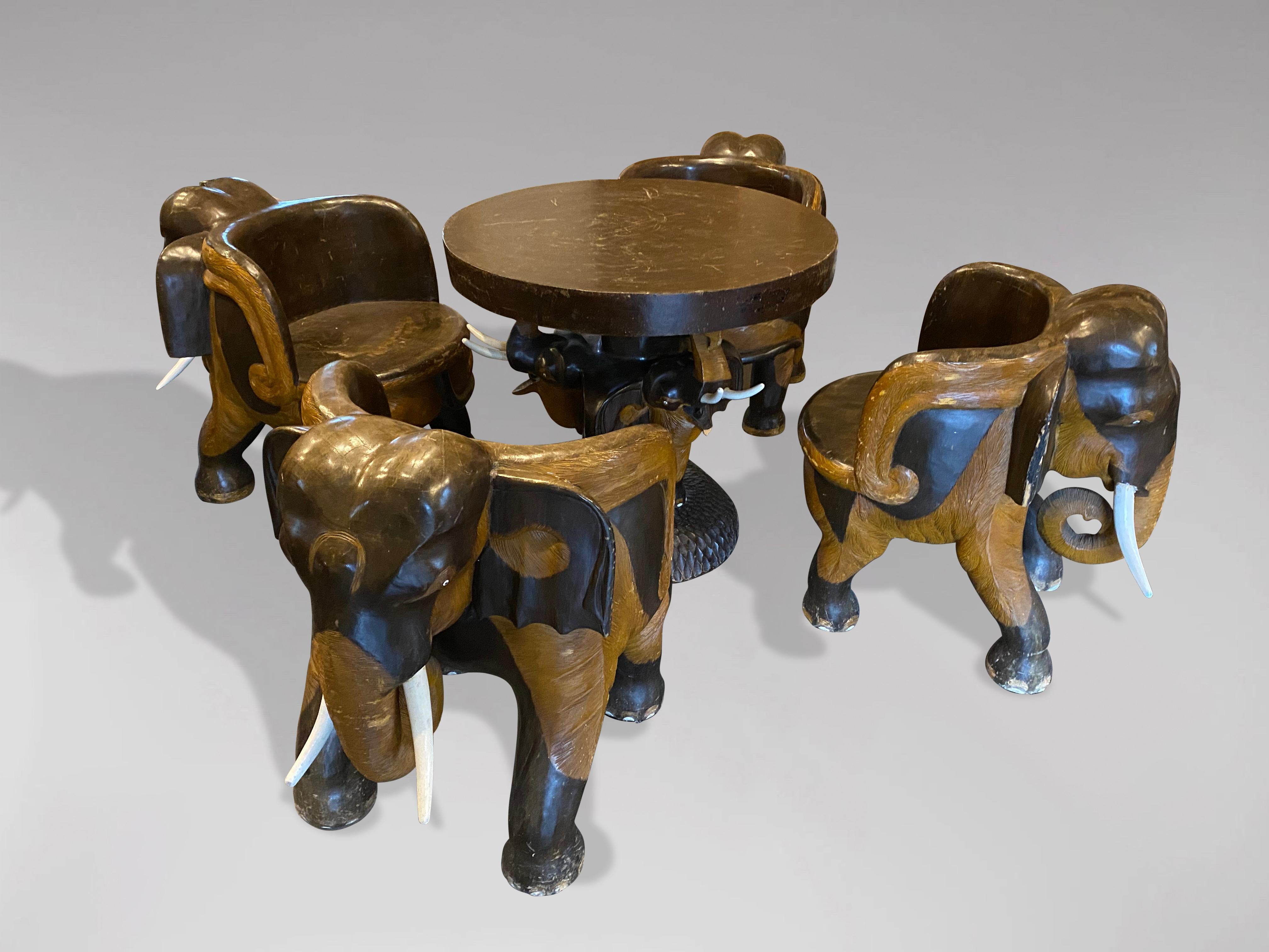 Mid 20th Century Hand Carved Wood Elephant Dining Room Set For Sale 1