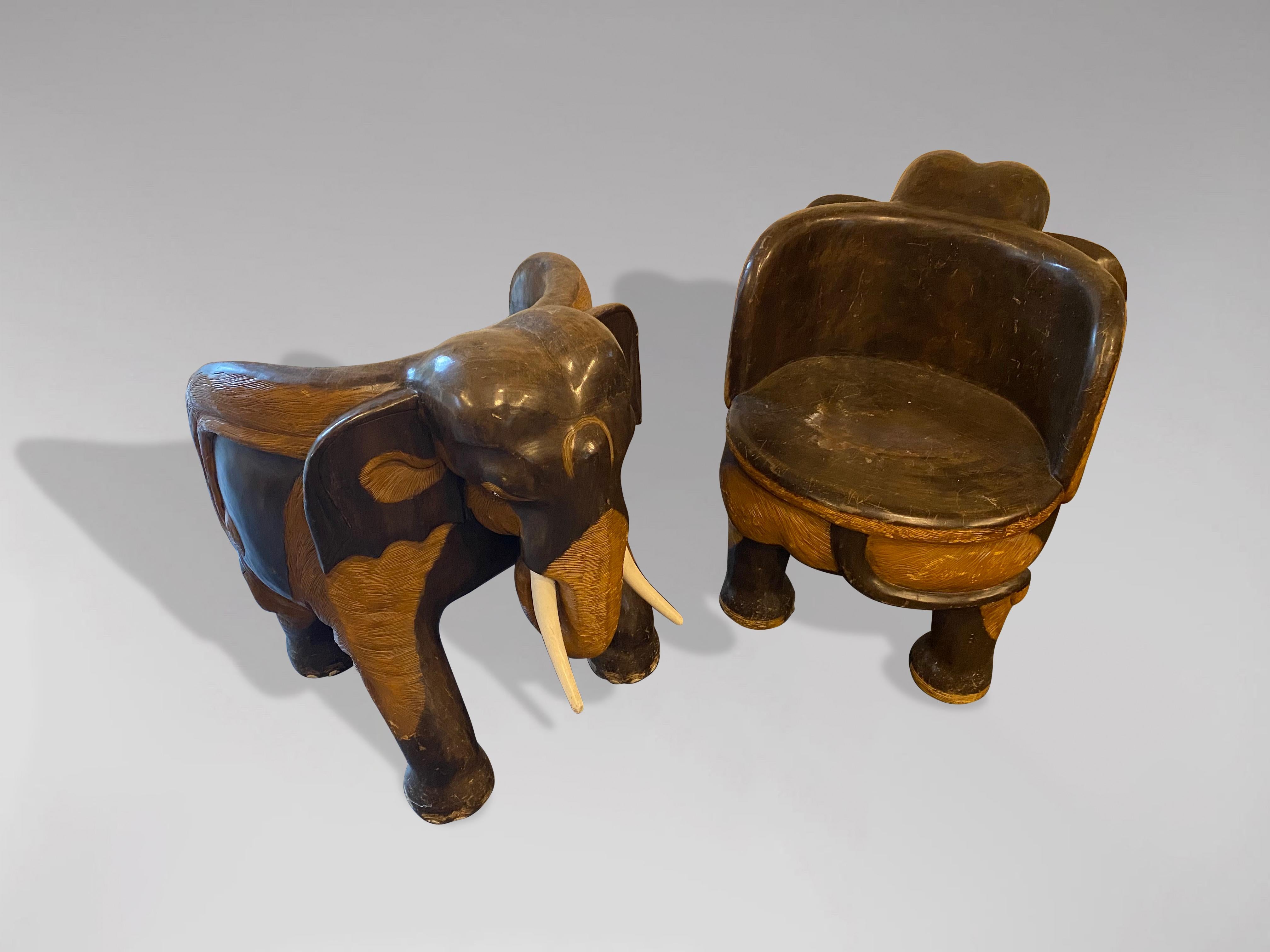 Mid 20th Century Hand Carved Wood Elephant Dining Room Set In Good Condition For Sale In Petworth,West Sussex, GB