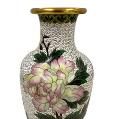 Vaso cinese vintage in cloisonné realizzato a mano, metà del XX secolo - Fiori di peonia