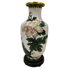 Vaso cinese vintage in cloisonné realizzato a mano, metà del XX secolo - Fiori di peonia