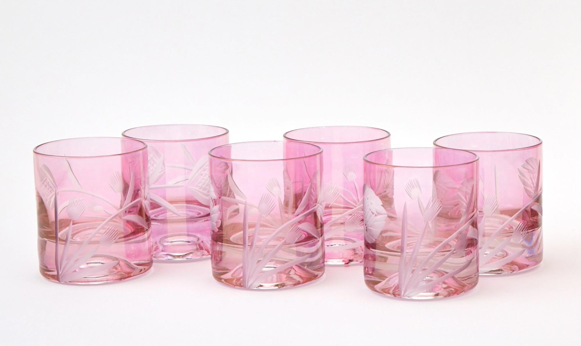 Italian Mid 20th century Hand Etched Luster Glass Barware Service For Sale
