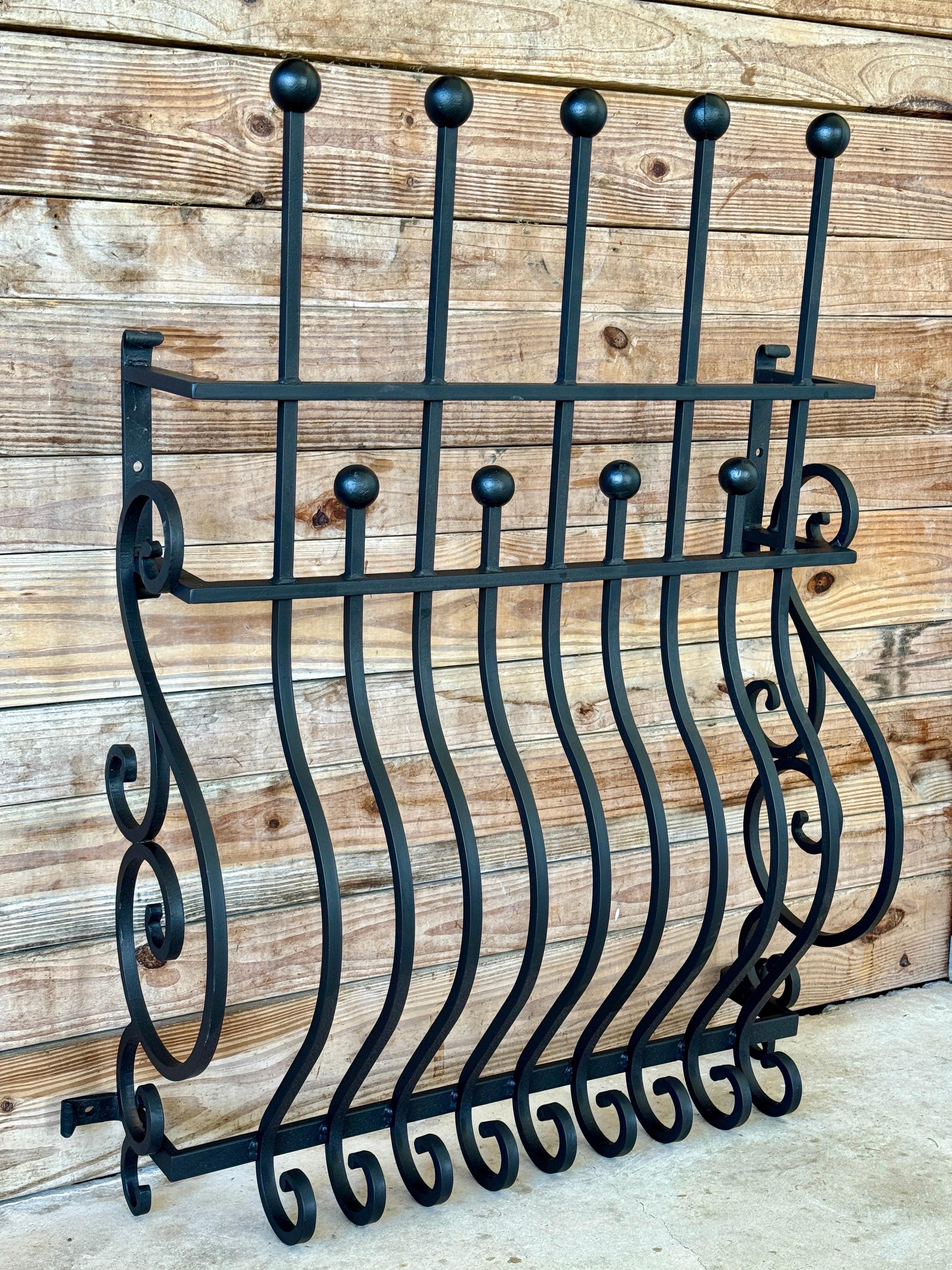 Mid-20th Century Hand-Forged Iron Window Grilles With Sculptural Scrollwork-Pair For Sale 4