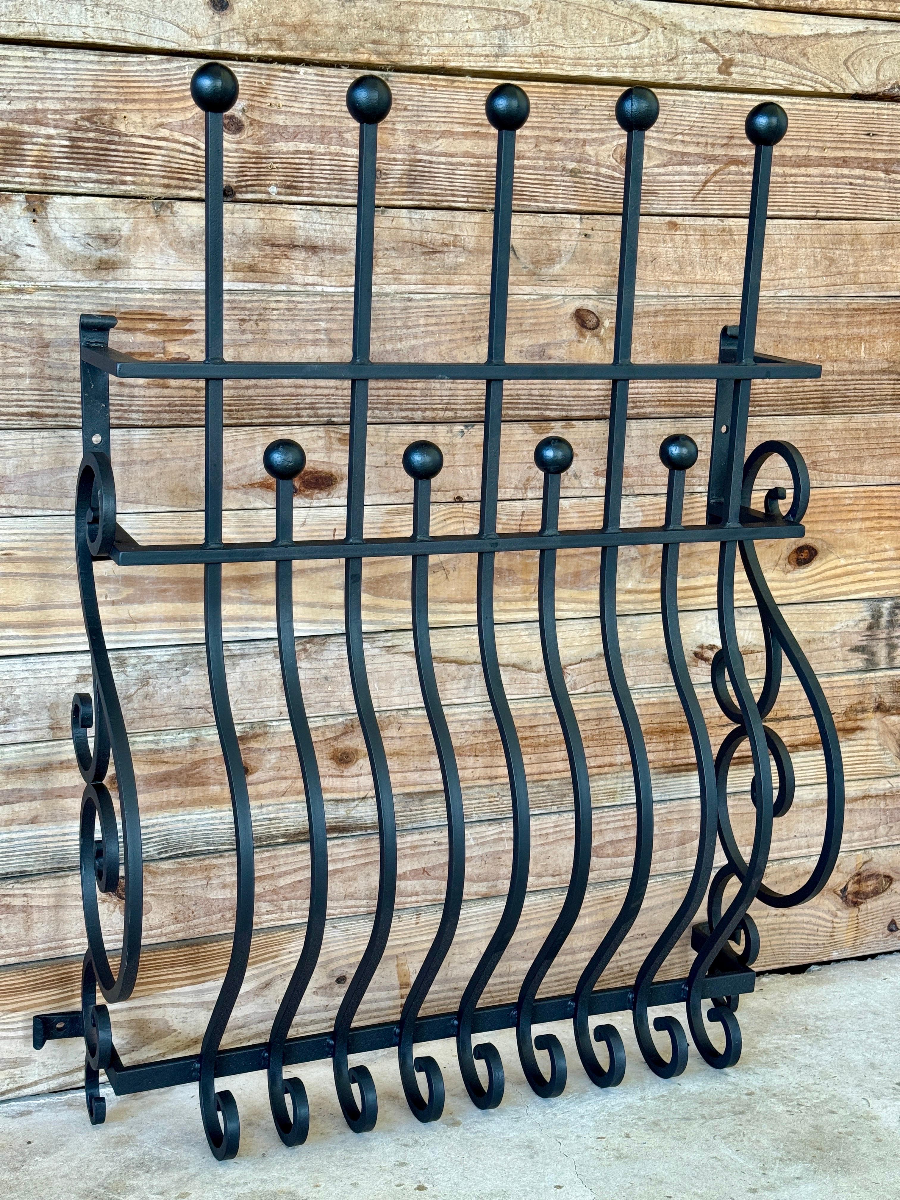 Mid-20th Century Hand-Forged Iron Window Grilles With Sculptural Scrollwork-Pair For Sale 5