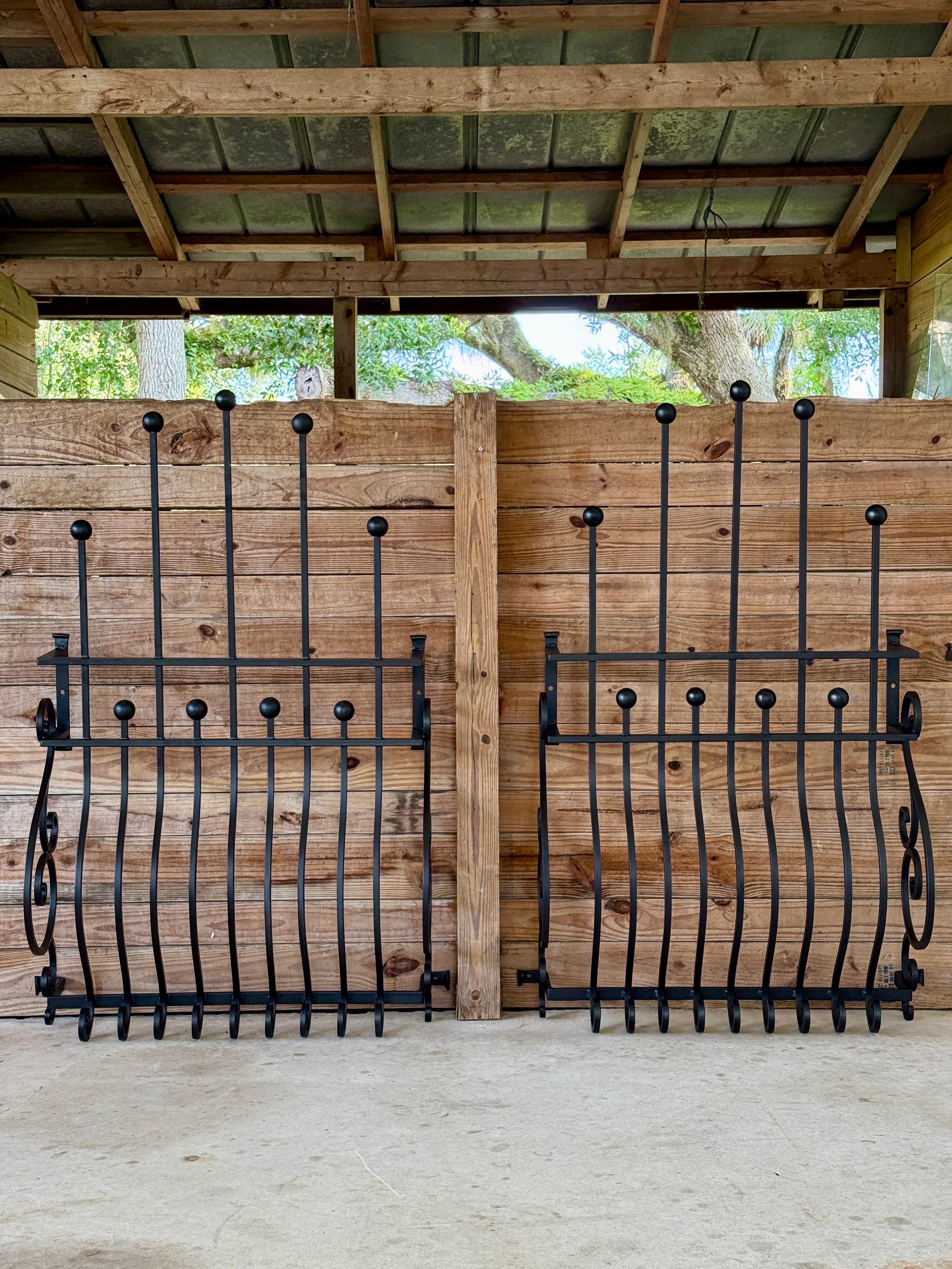 Mid-20th Century Hand-Forged Iron Window Grilles With Sculptural Scrollwork-Pair For Sale 7