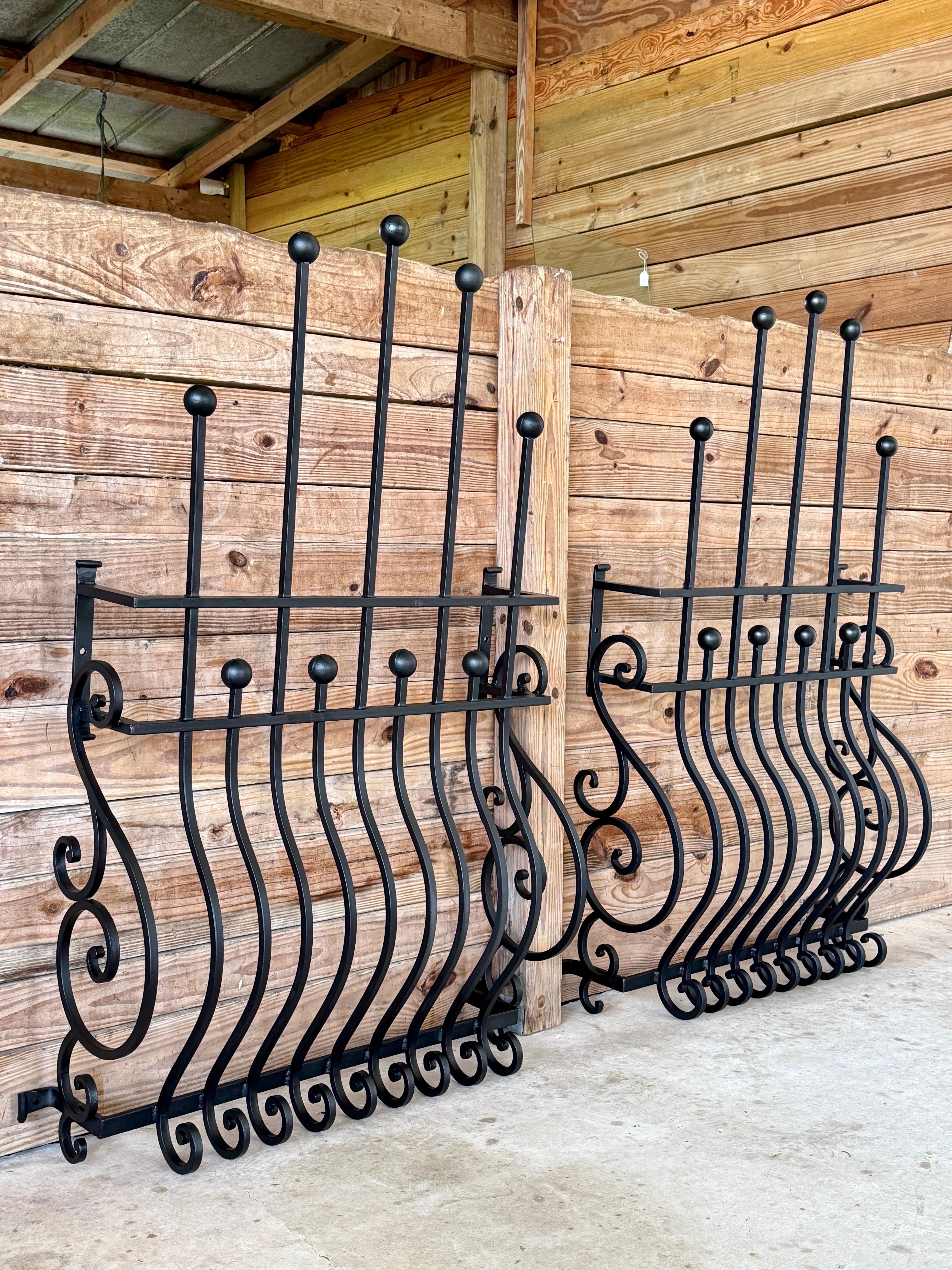 Mid-20th Century Hand-Forged Iron Window Grilles With Sculptural Scrollwork-Pair For Sale 8
