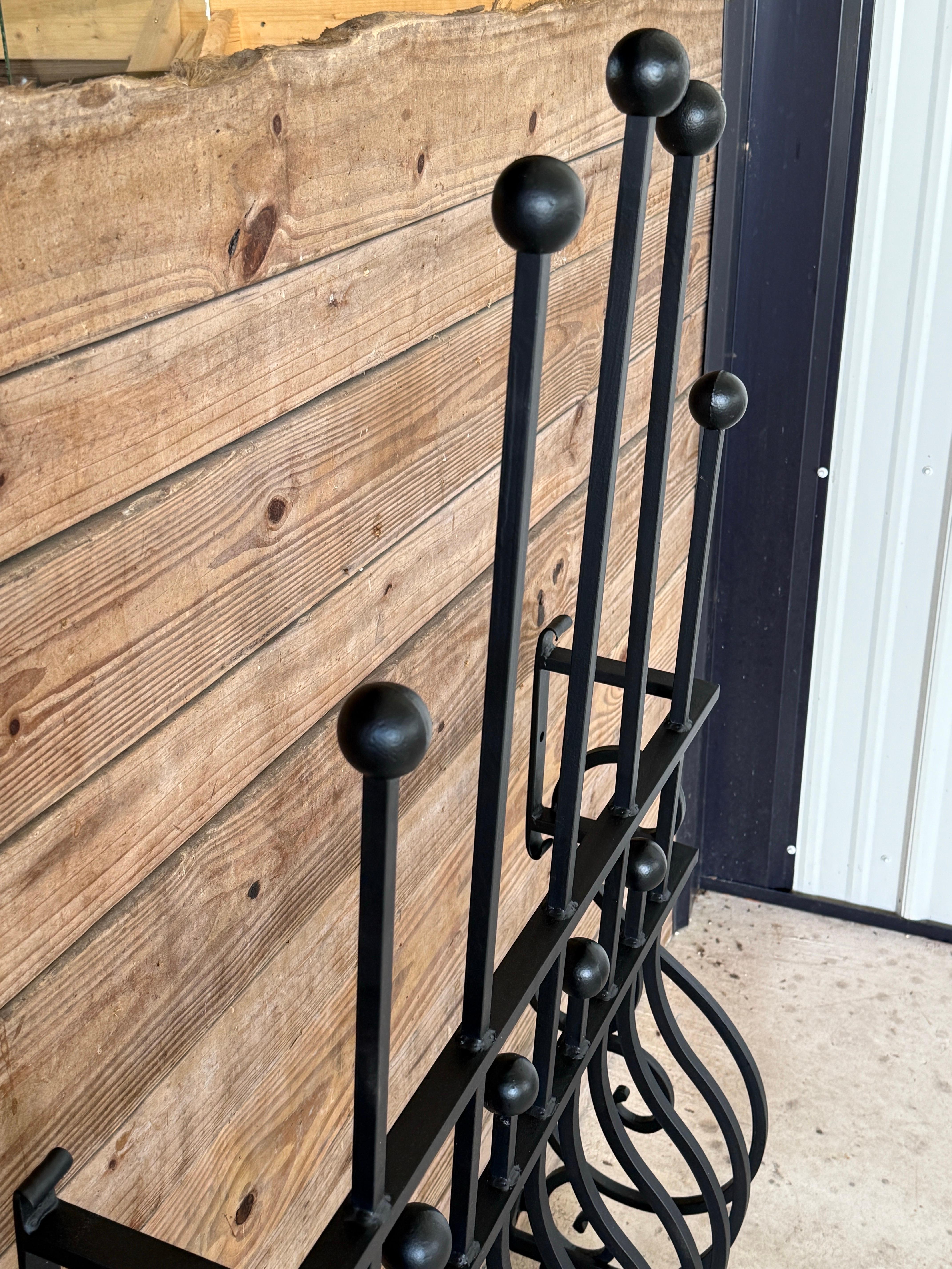 Mid-Century Modern Mid-20th Century Hand-Forged Iron Window Grilles With Sculptural Scrollwork-Pair For Sale