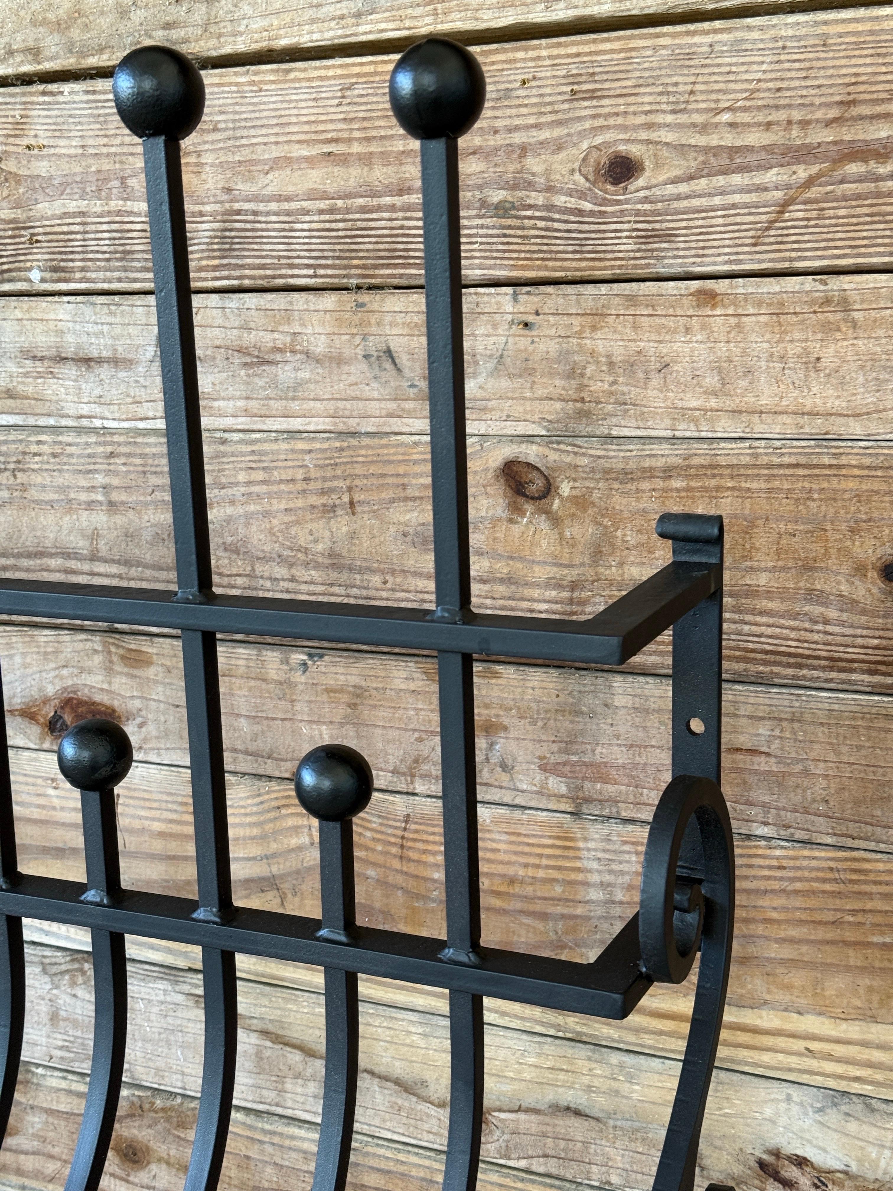Mid-Century Modern Mid-20th Century Hand-Forged Iron Window Grilles With Sculptural Scrollwork-Pair For Sale