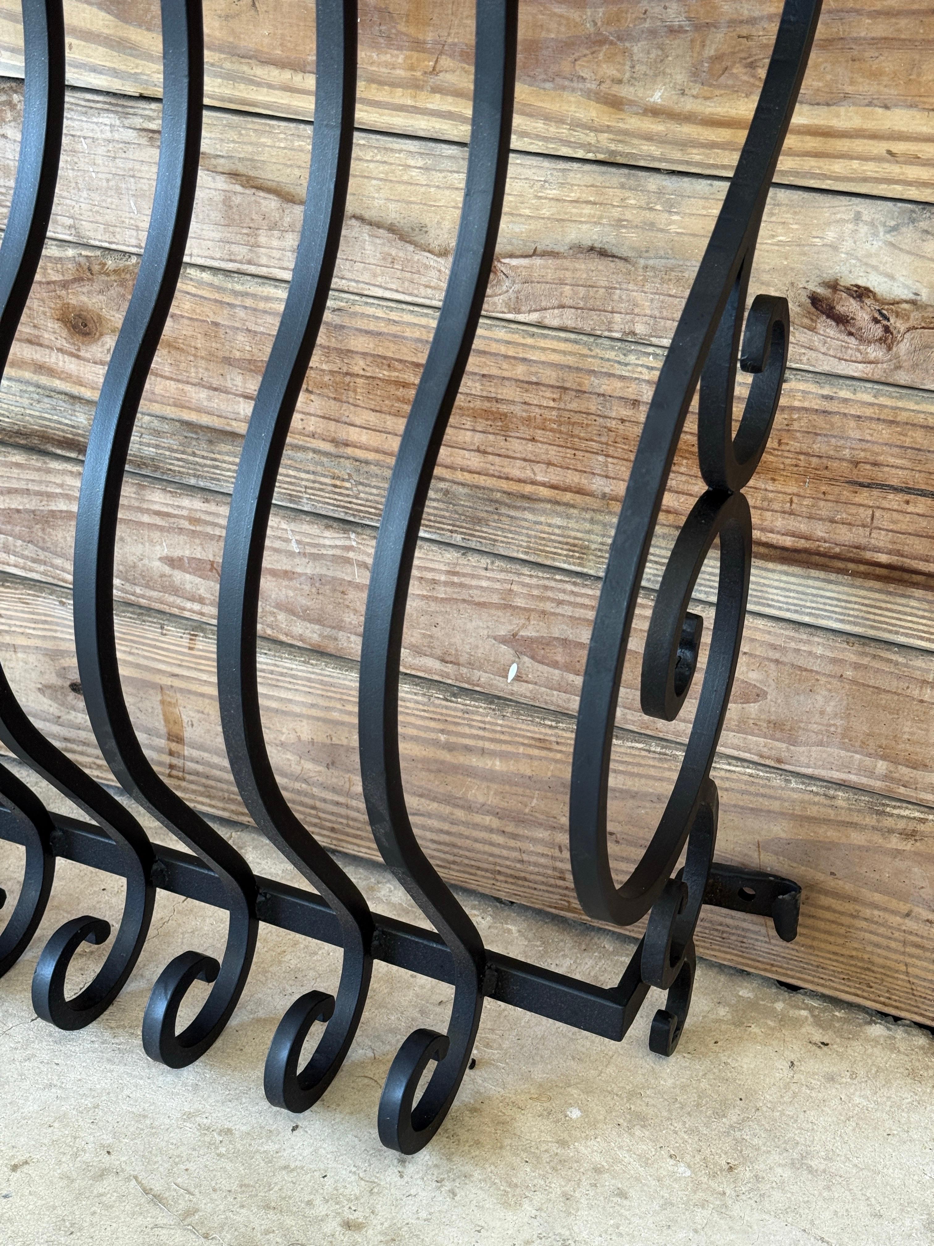 American Mid-20th Century Hand-Forged Iron Window Grilles With Sculptural Scrollwork-Pair For Sale