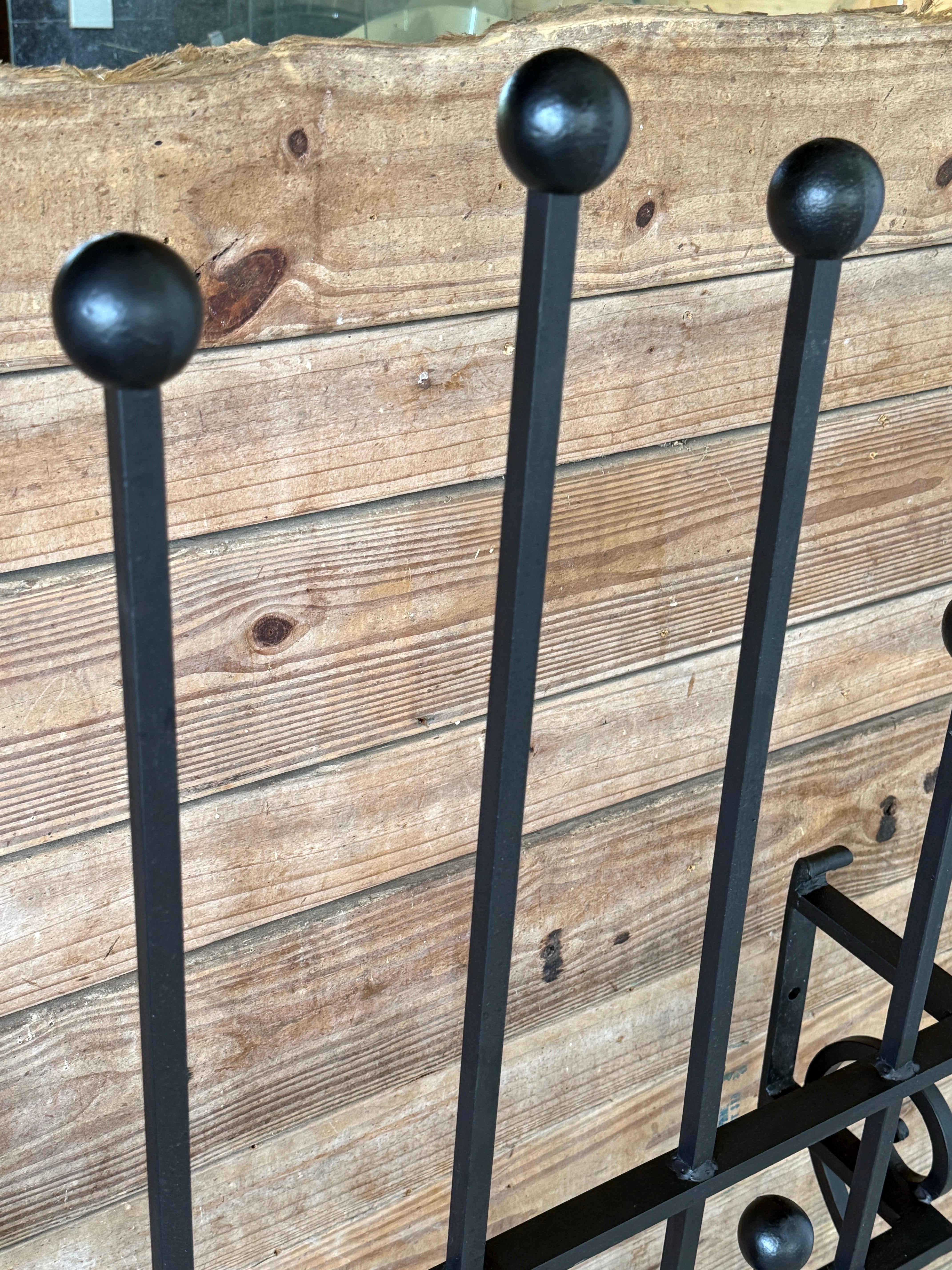 Hand-Crafted Mid-20th Century Hand-Forged Iron Window Grilles With Sculptural Scrollwork-Pair For Sale