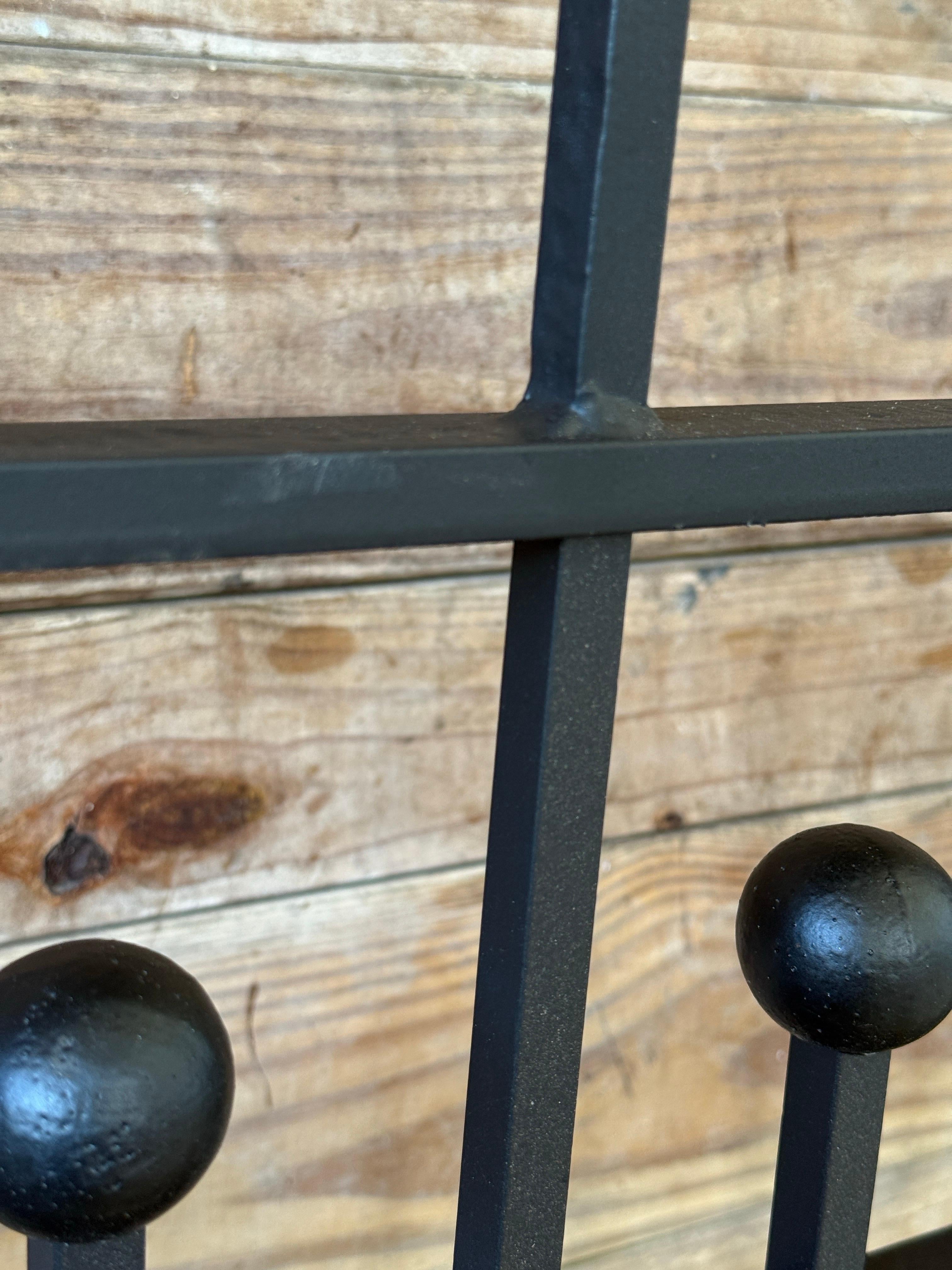 Hand-Crafted Mid-20th Century Hand-Forged Iron Window Grilles With Sculptural Scrollwork-Pair For Sale