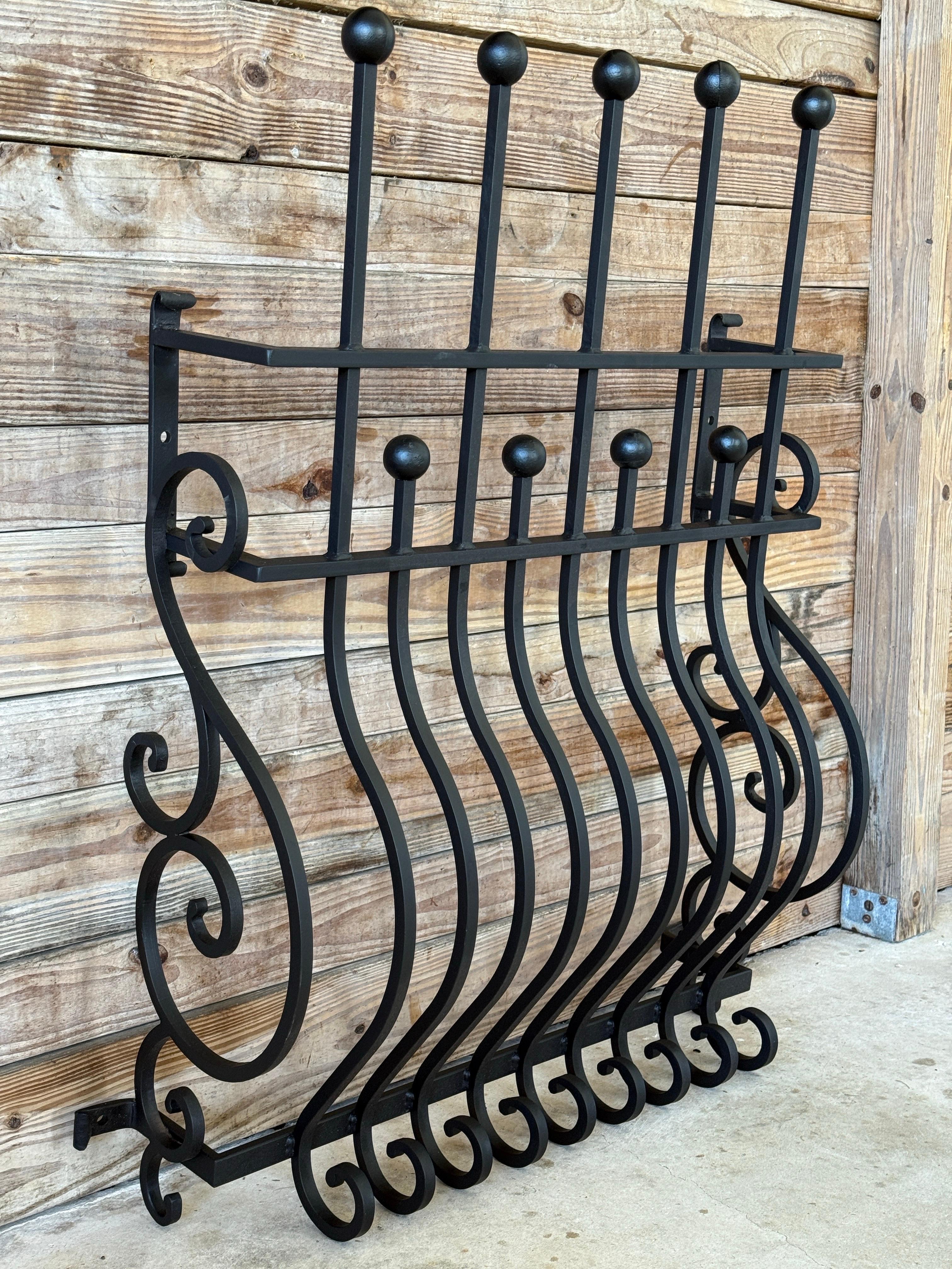 Mid-20th Century Hand-Forged Iron Window Grilles With Sculptural Scrollwork-Pair In Good Condition For Sale In North Fort Myers, FL