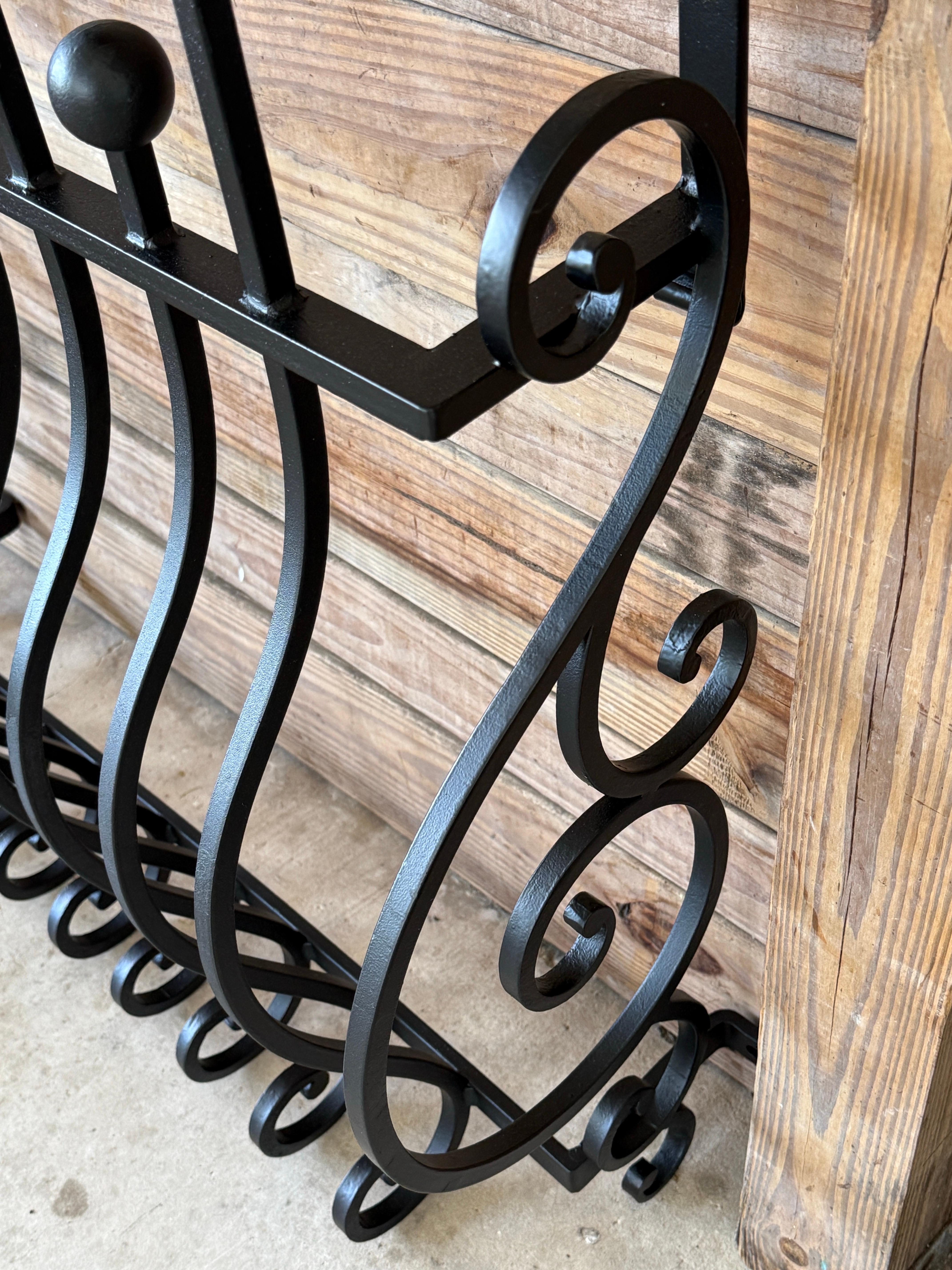 Metal Mid-20th Century Hand-Forged Iron Window Grilles With Sculptural Scrollwork-Pair For Sale
