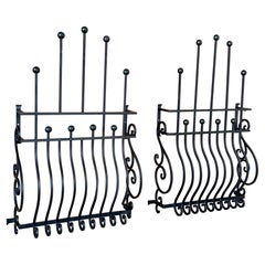Mid-20th Century Hand-Forged Iron Window Grilles With Sculptural Scrollwork-Pair