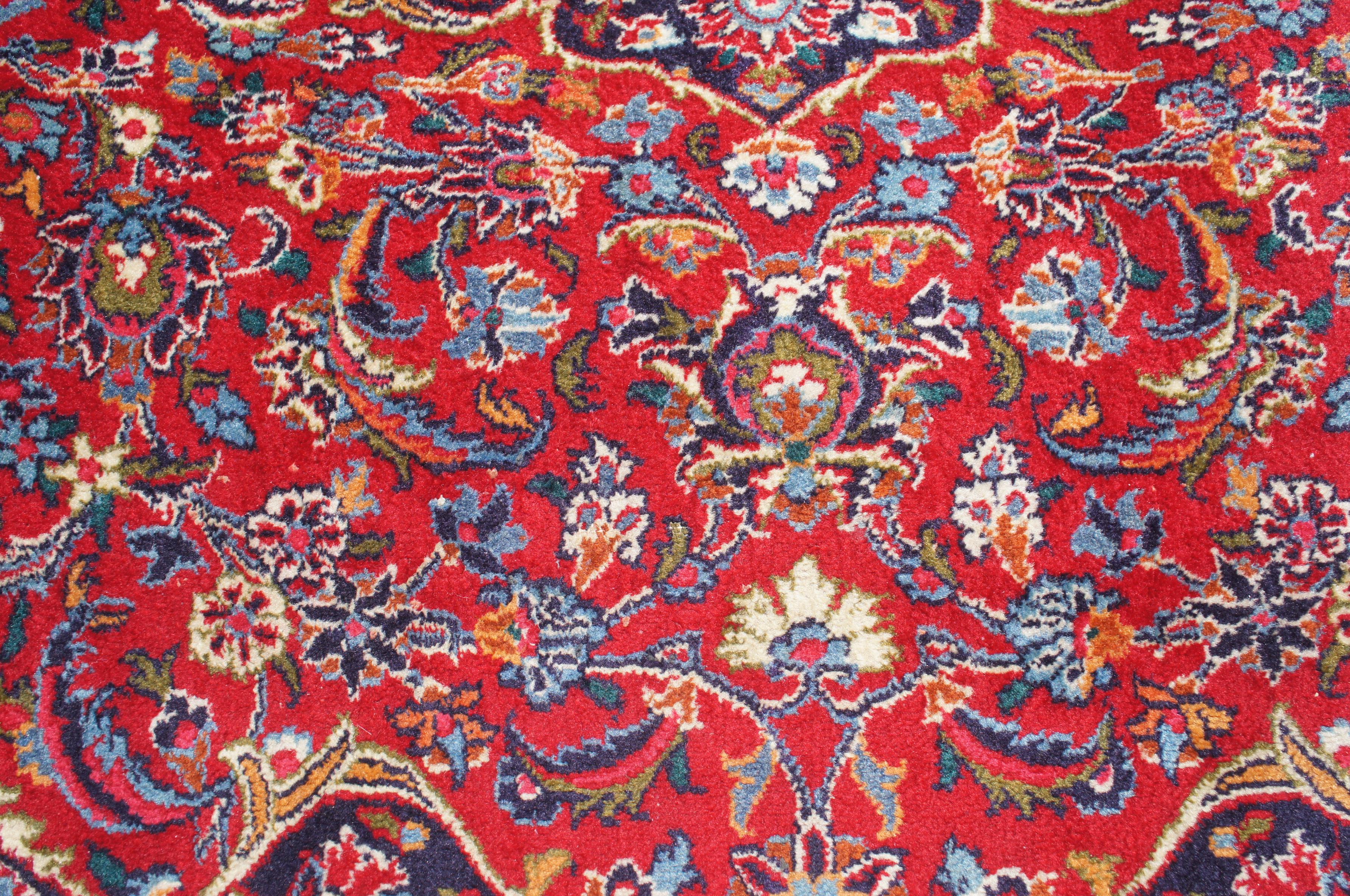 Mid-20th Century Hand Knotted Persian Keshan Wool Area Rug Blue Red For Sale 6
