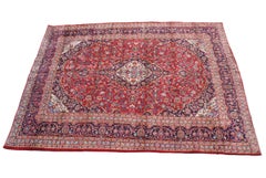 Mid-20th Century Hand Knotted Persian Keshan Wool Area Rug Blue Red