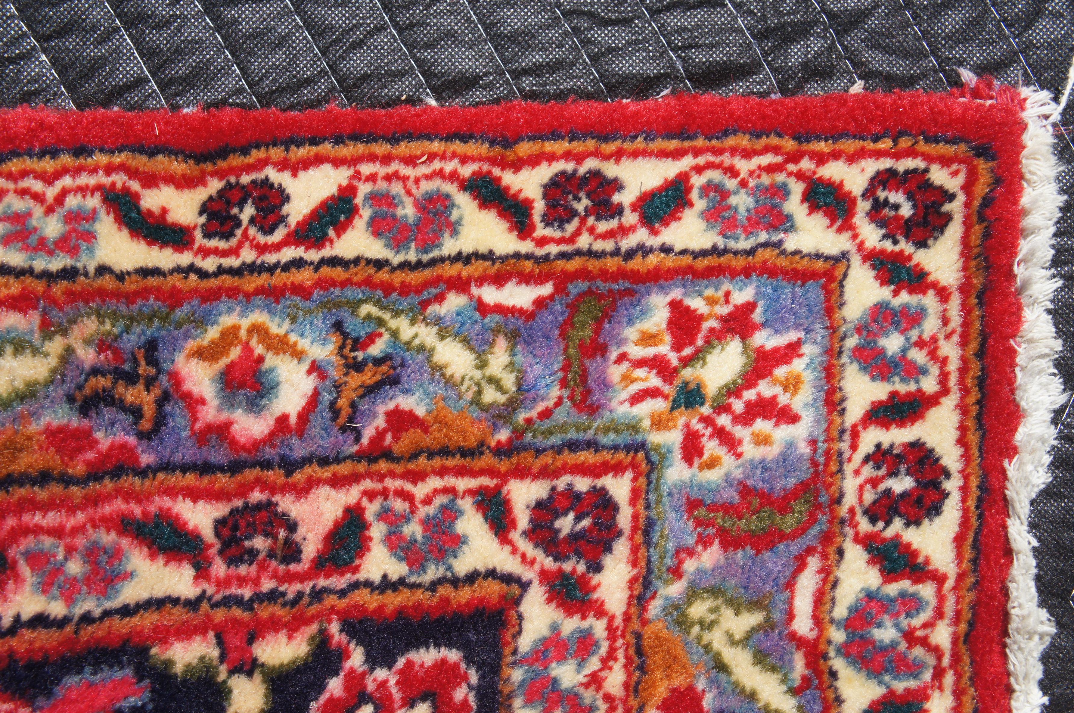 Mid-20th Century Hand Knotted Persian Keshan Wool Area Rug Blue Red For Sale 2