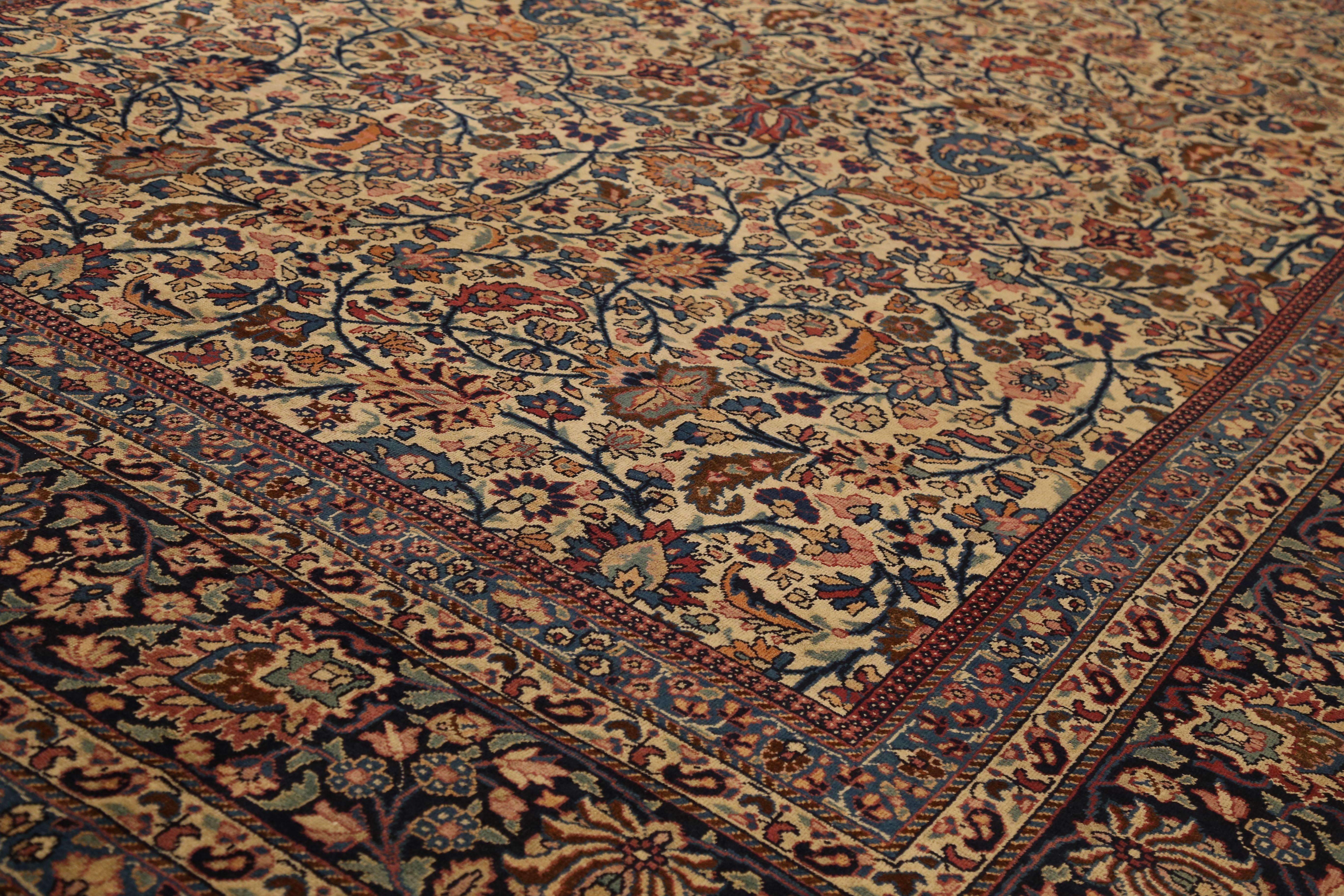 Hand-Woven Mid-20th Century Hand Knotted Persian Rug Mashad Design For Sale
