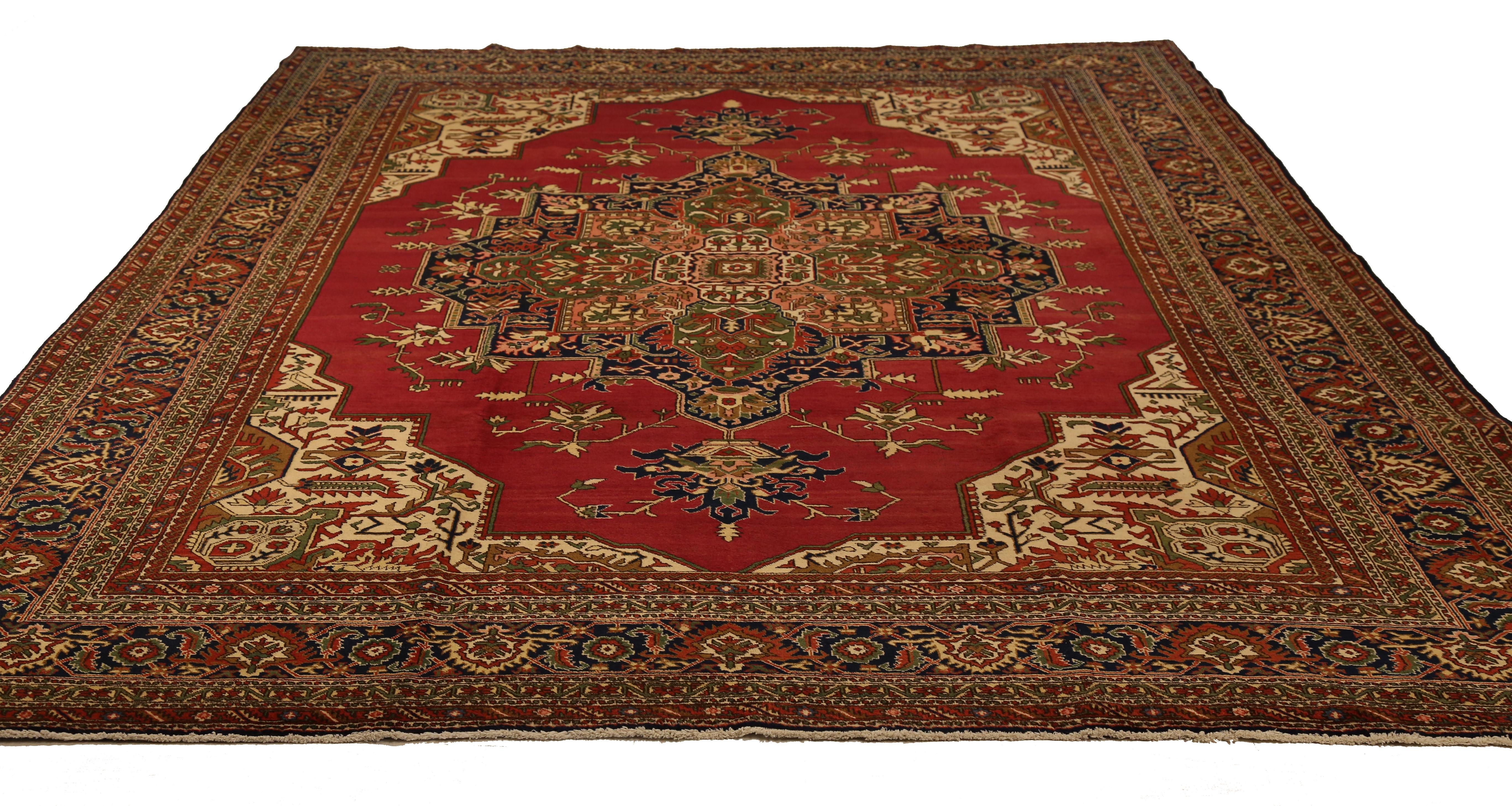 Hand knotted Persian accent rug made from fine wool and all-natural vegetable dyes that are safe for people and pets. This beautiful piece features ornate floral patterns in various colors which Tabriz rugs are known for. Persian rugs are highly