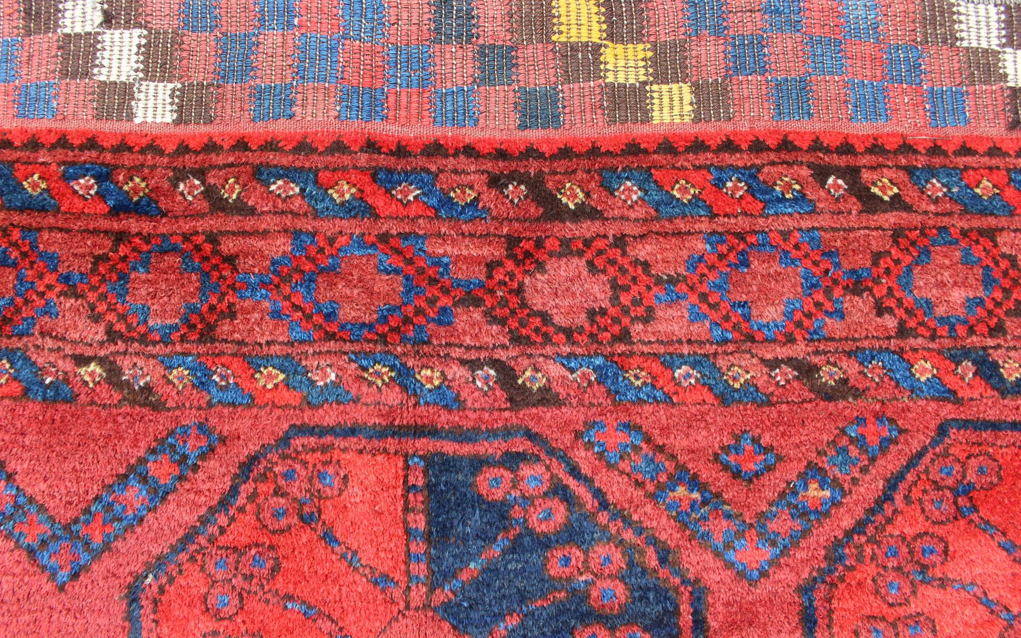Tribal Milieu du XXe siècle Tapis Turkomen Ersari noué à la main en laine avec motifs Gul en vente