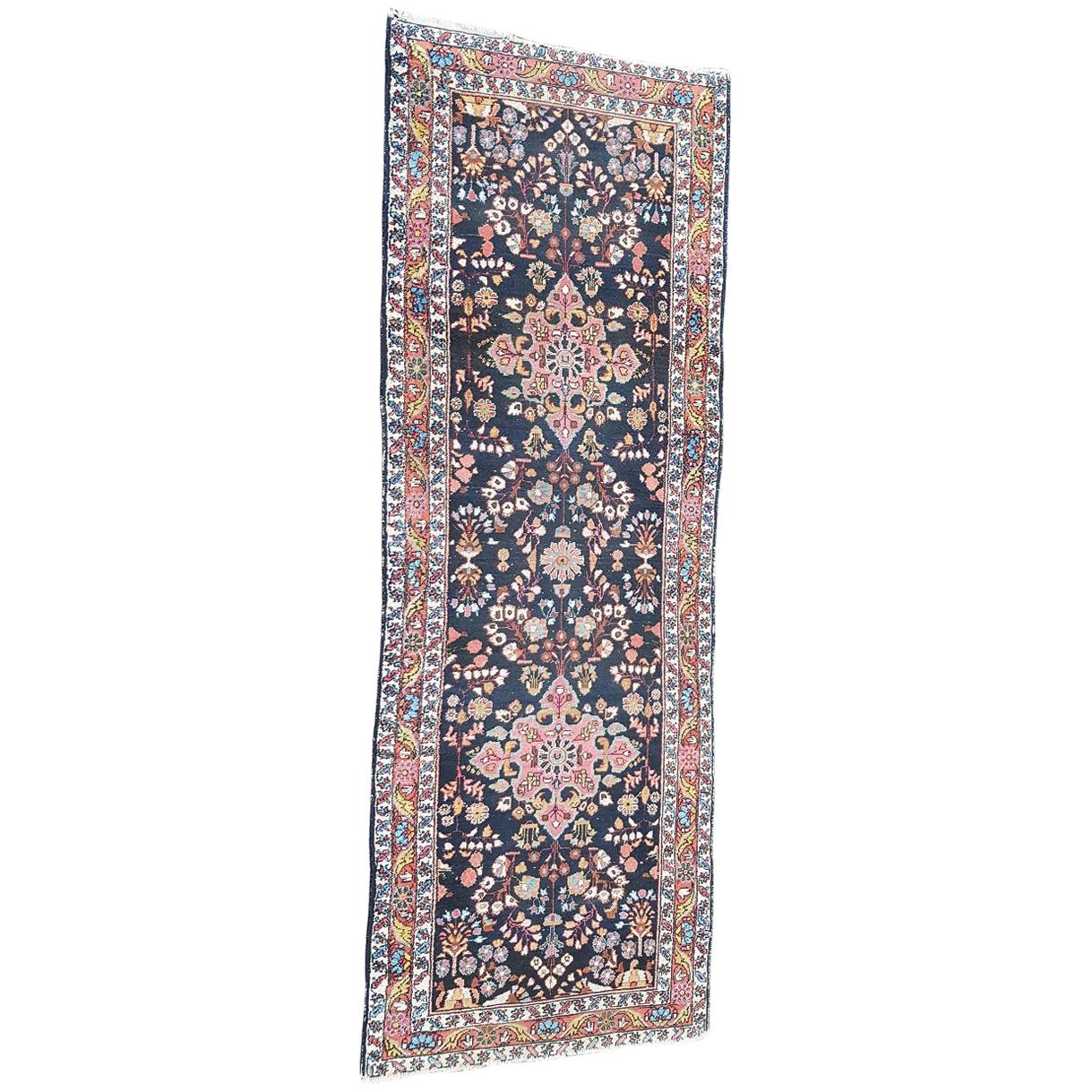 Mid-20th Century Hand-Knotted Wool Hamadan Walker For Sale