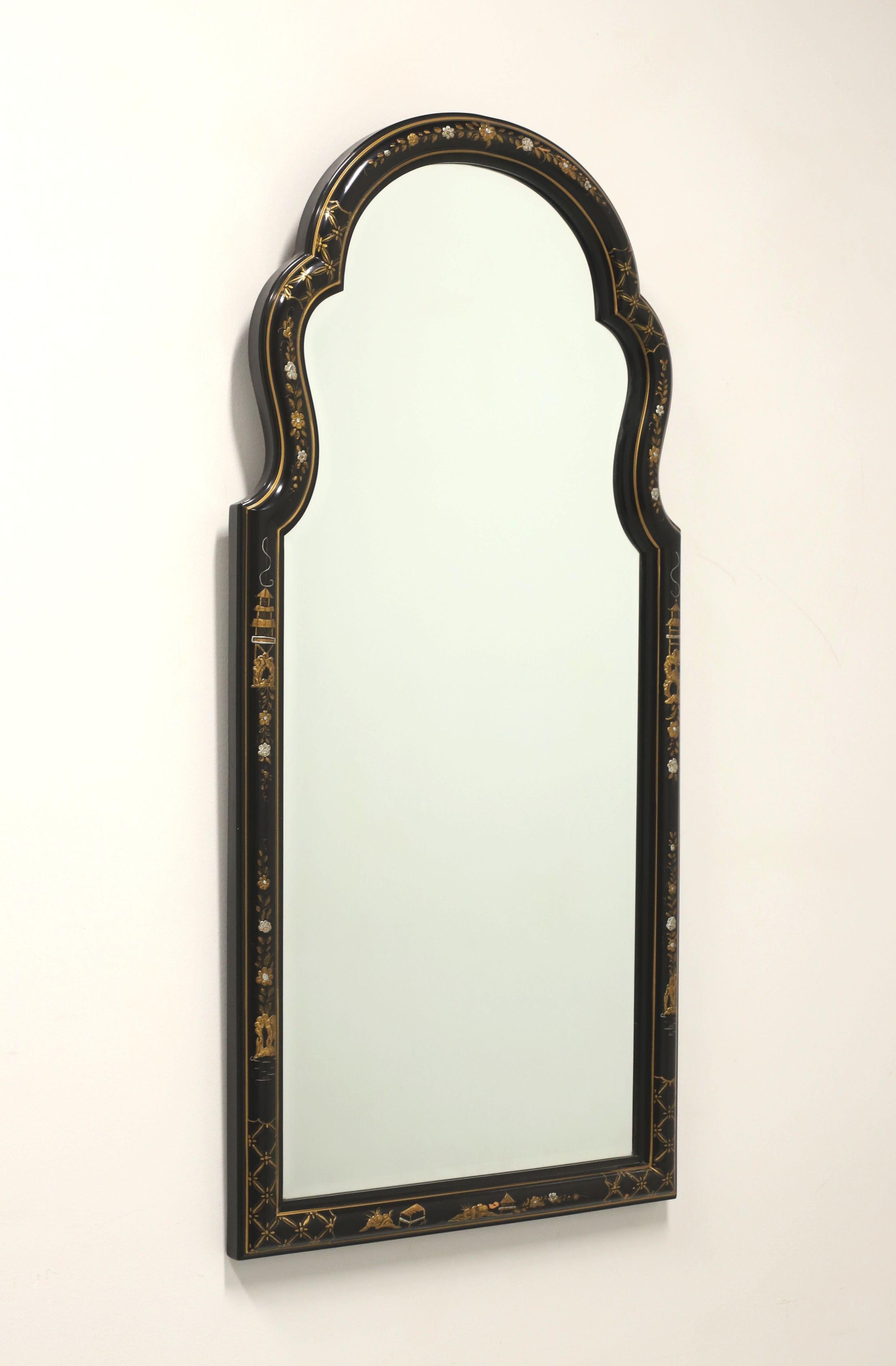 Mid-20th Century Hand Painted Black Lacquer Chinoiserie Beveled Wall Mirror 4