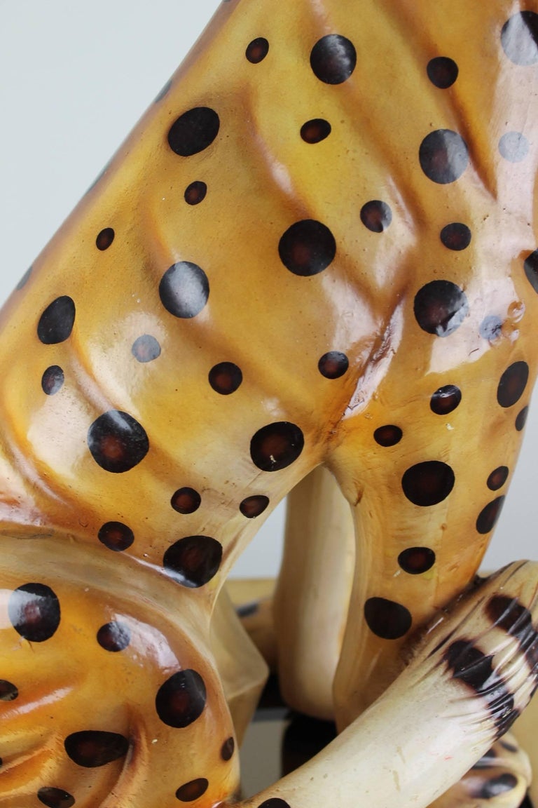 Mid20th Century HandPainted Cheetah Ceramic Sculpture at 1stDibs