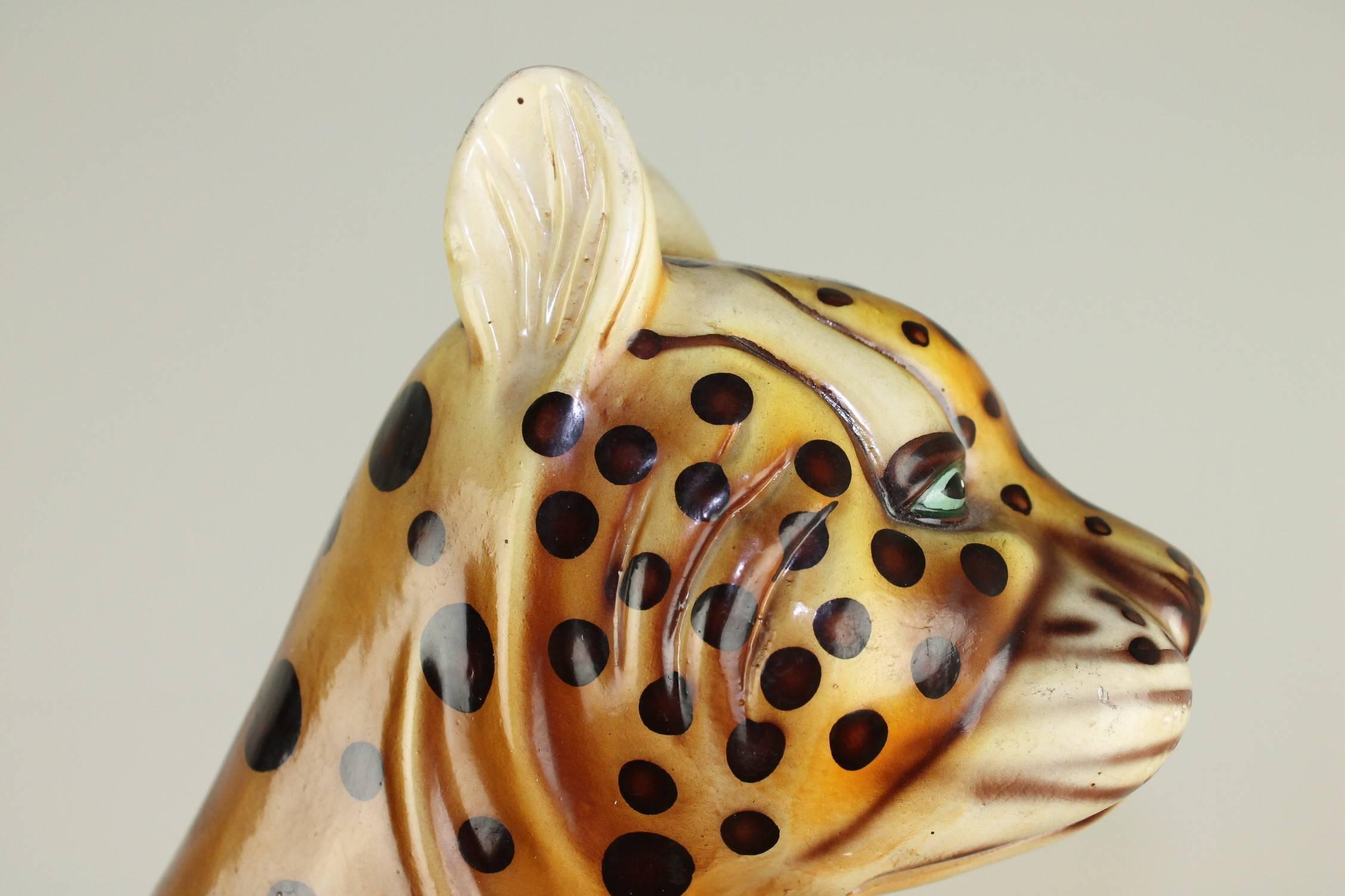 Mid-20th Century Hand-Painted Cheetah Ceramic Sculpture 7