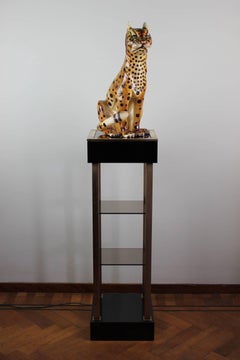 Mid-20th Century Hand-Painted Cheetah Ceramic Sculpture