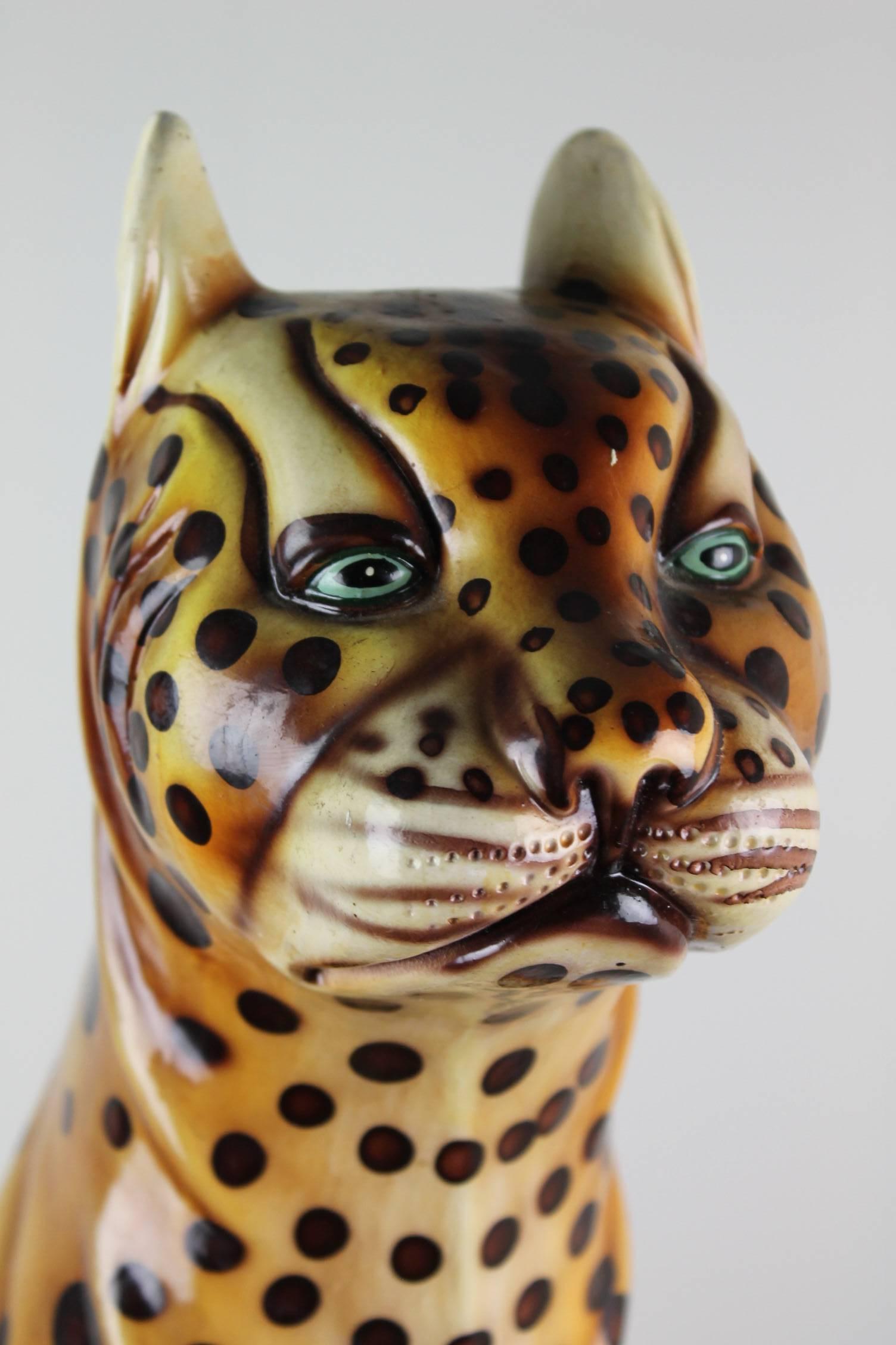 Hollywood Regency Mid-20th Century Hand-Painted Cheetah Ceramic Sculpture