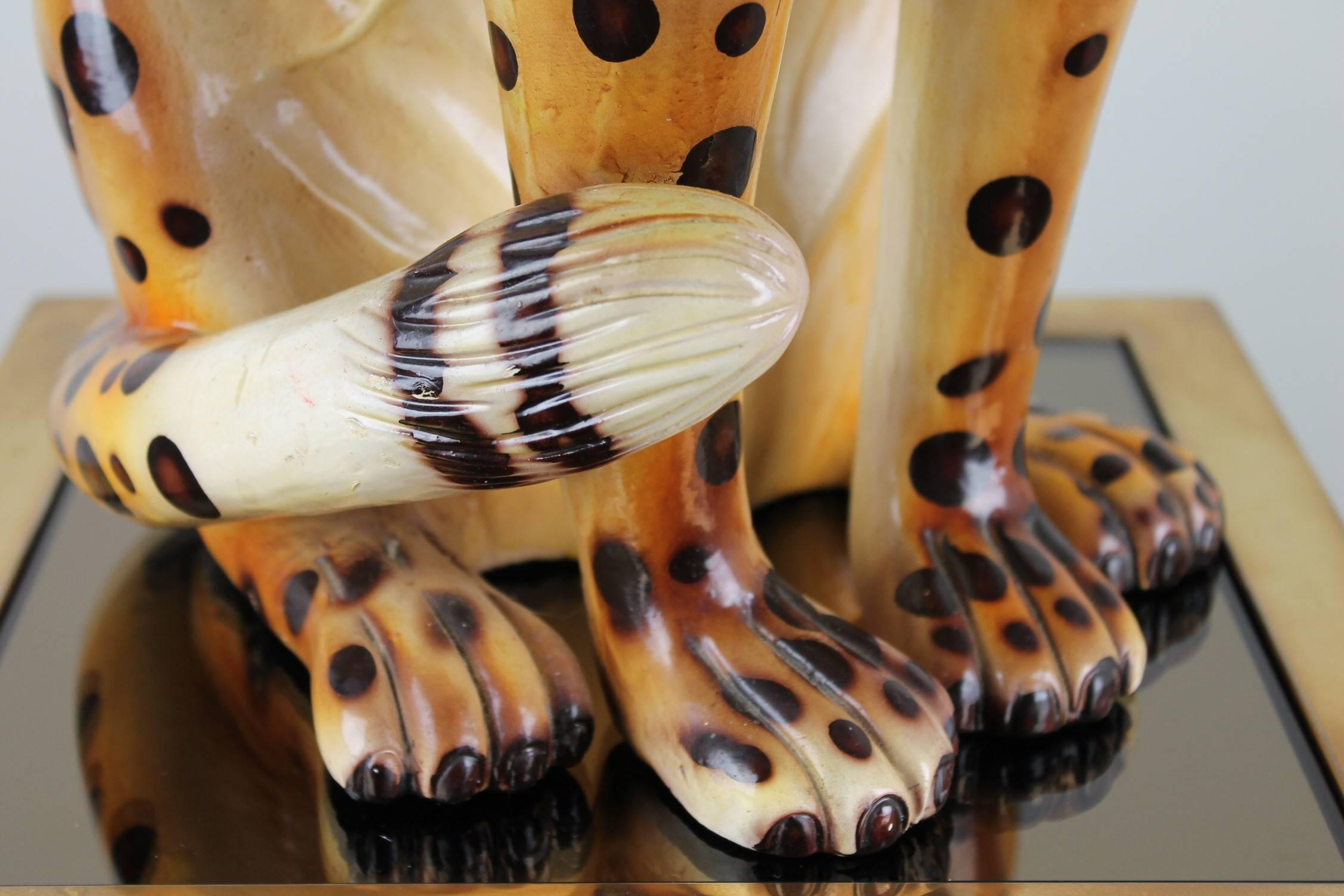 Mid-20th Century Hand-Painted Cheetah Ceramic Sculpture 1