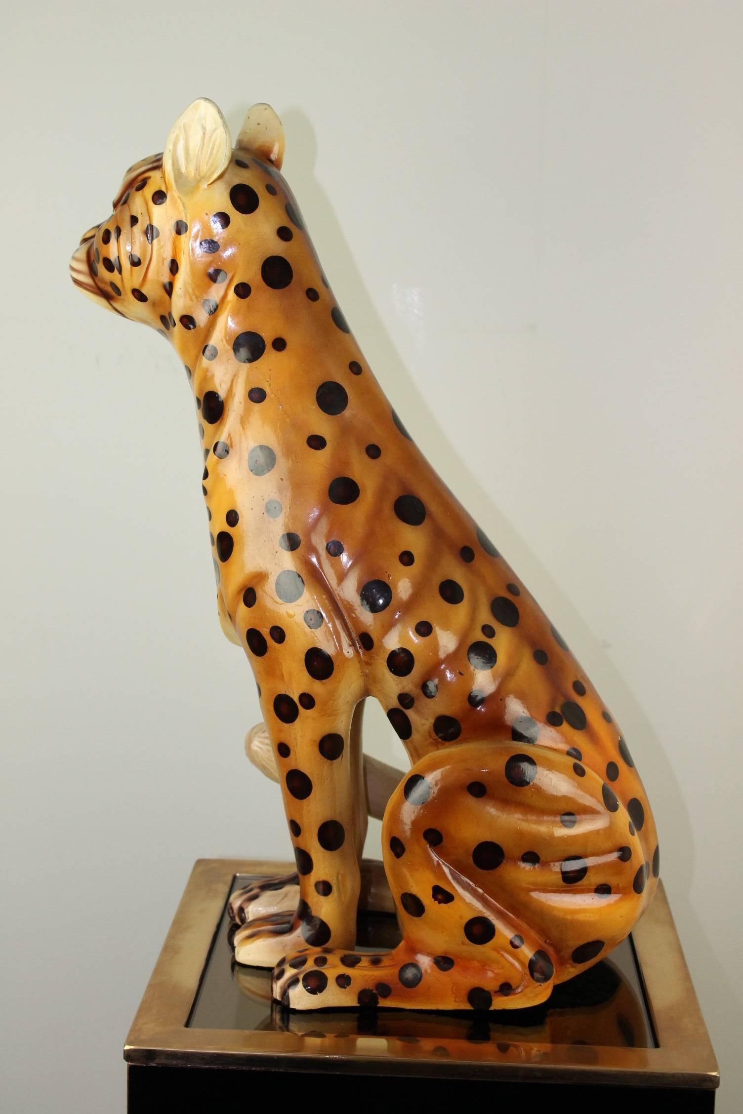 Mid-20th Century Hand-Painted Cheetah Ceramic Sculpture 2