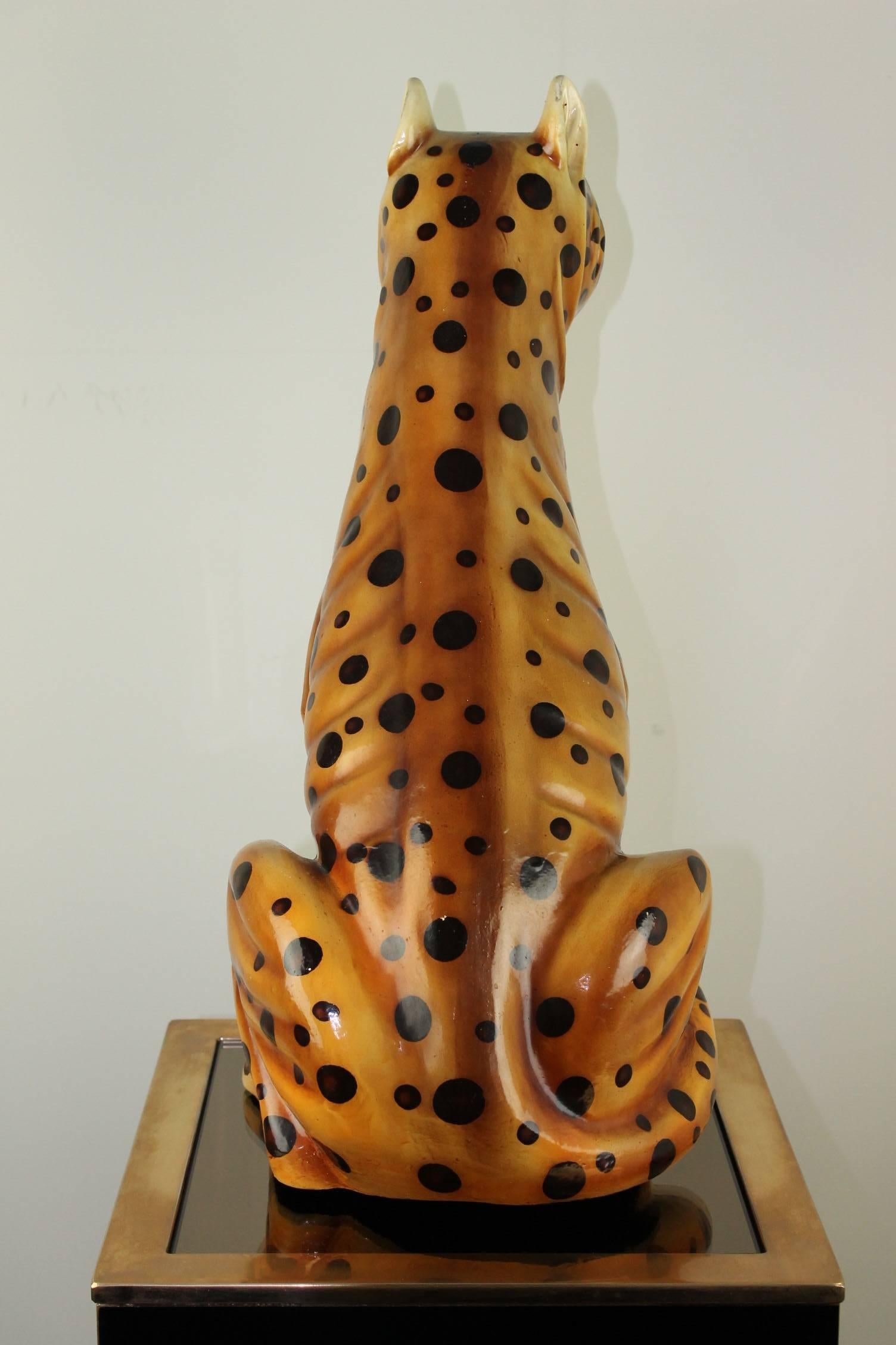 Mid-20th Century Hand-Painted Cheetah Ceramic Sculpture 3