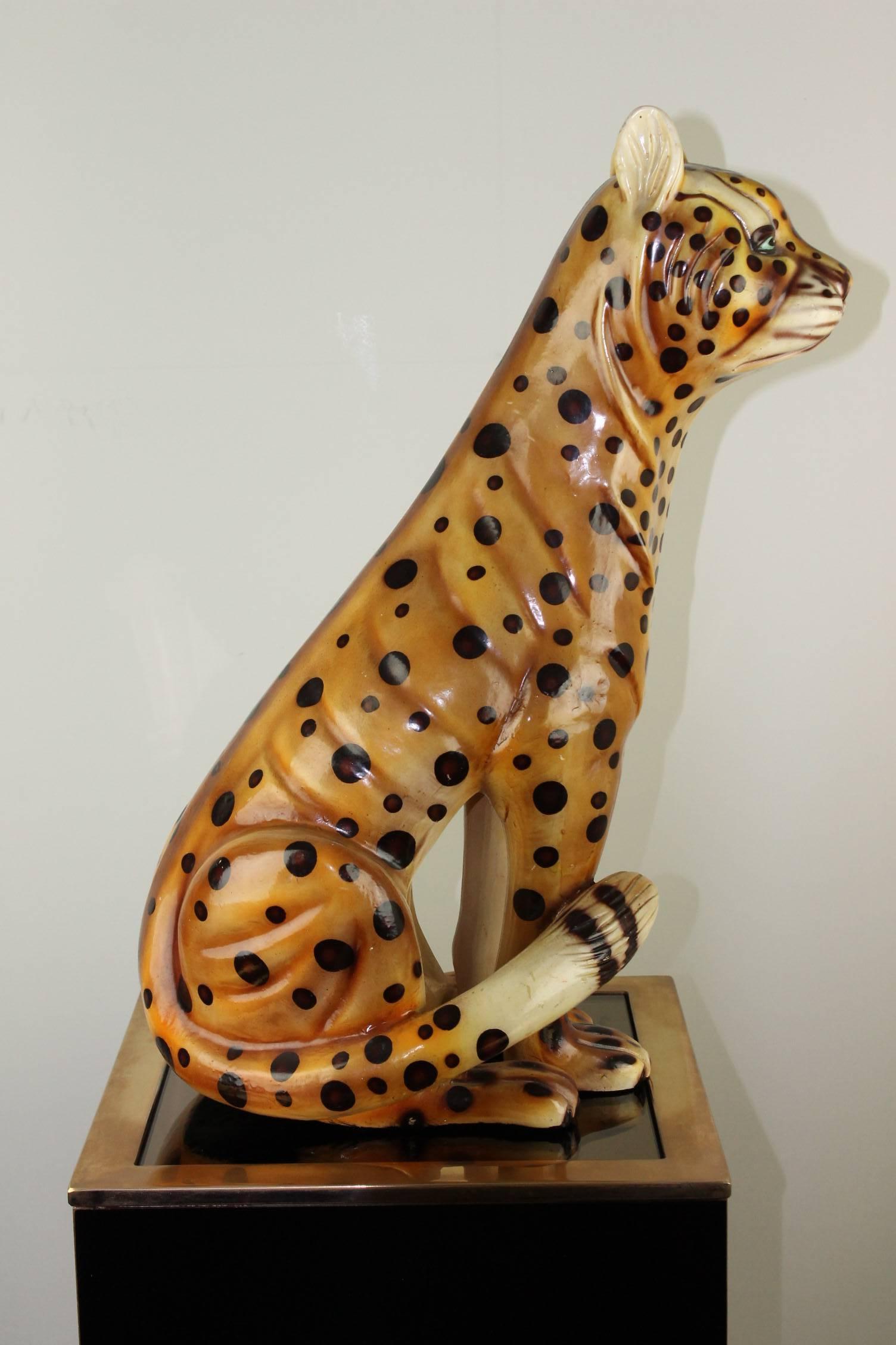 Mid-20th Century Hand-Painted Cheetah Ceramic Sculpture 4