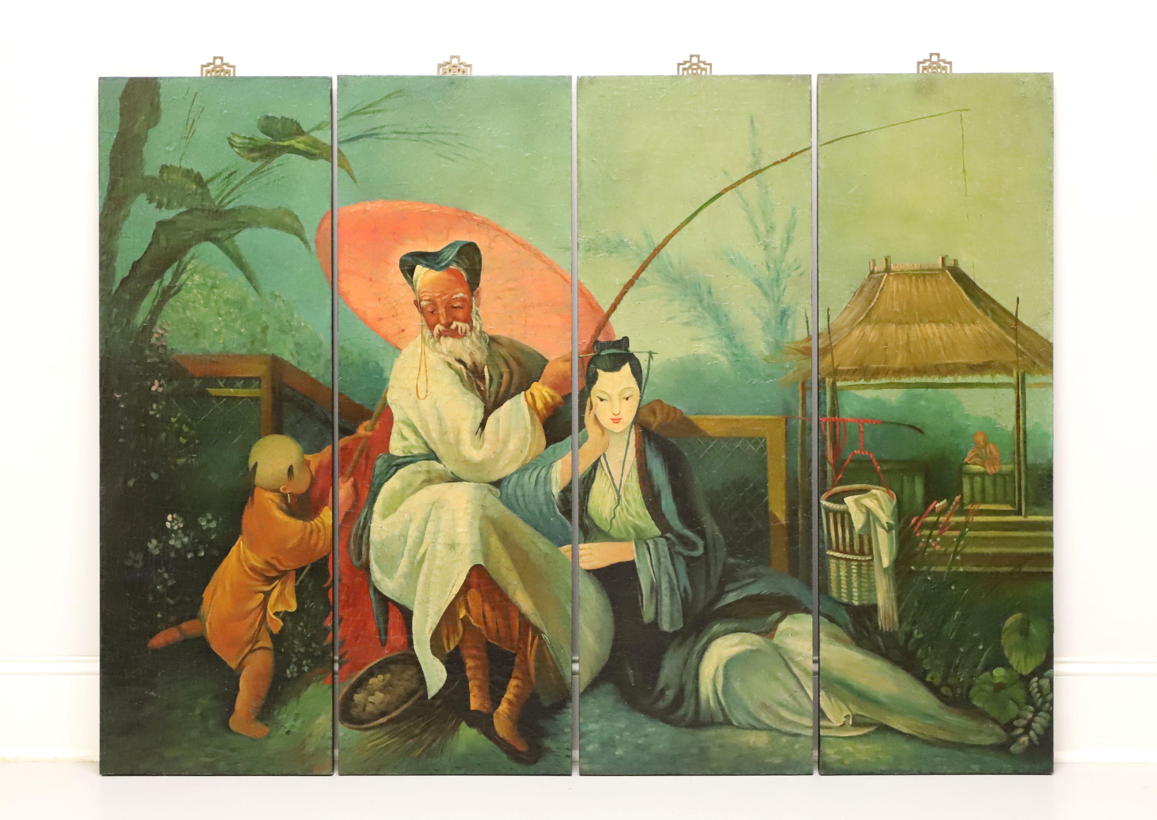 Mid 20th Century Hand Painted Chinese Art Wall Panels - Set of 4 9