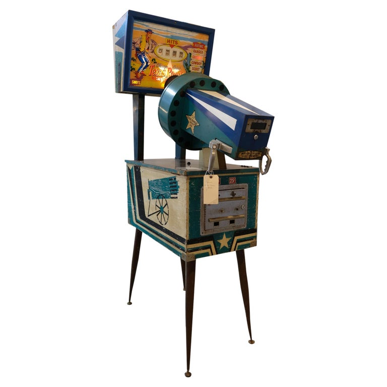 Mid-20th Century Hand Painted Cowboys & Indians Working Gatling Gun Arcade Game For Sale