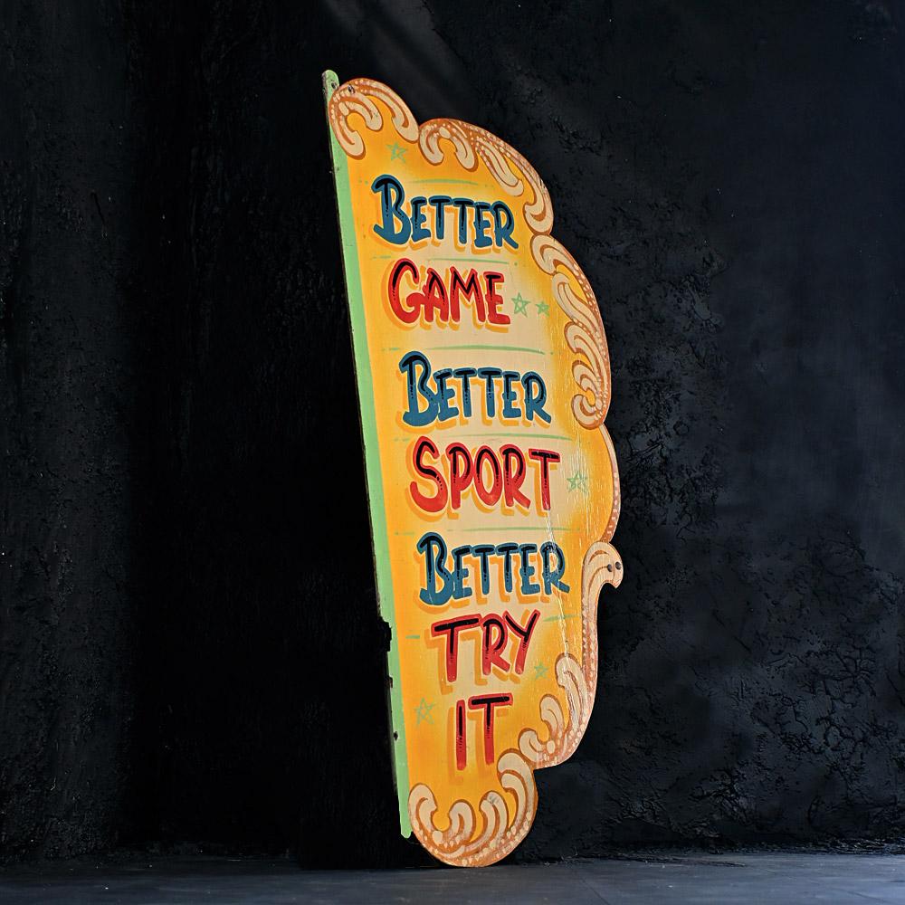 British Mid-20th Century Hand Painted Double Sided English Fairground Sign For Sale