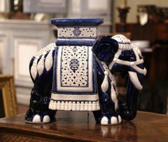 Mid-20th Century Hand Painted Faience Elephant Garden Seat