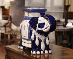 Mid-20th Century Hand Painted Faience Elephant Garden Seat