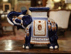 Mid-20th Century Hand Painted Faience Elephant Garden Seat