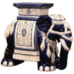Mid-20th Century Hand Painted Faience Elephant Garden Seat